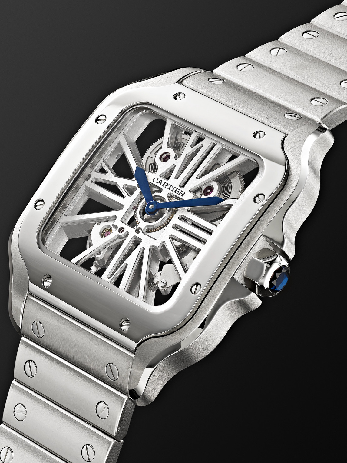  Cartier - Santos De Cartier Skeleton Hand-wound 39.8mm Interchangeable Stainless Steel And Alligator Watch - Men - Silver 