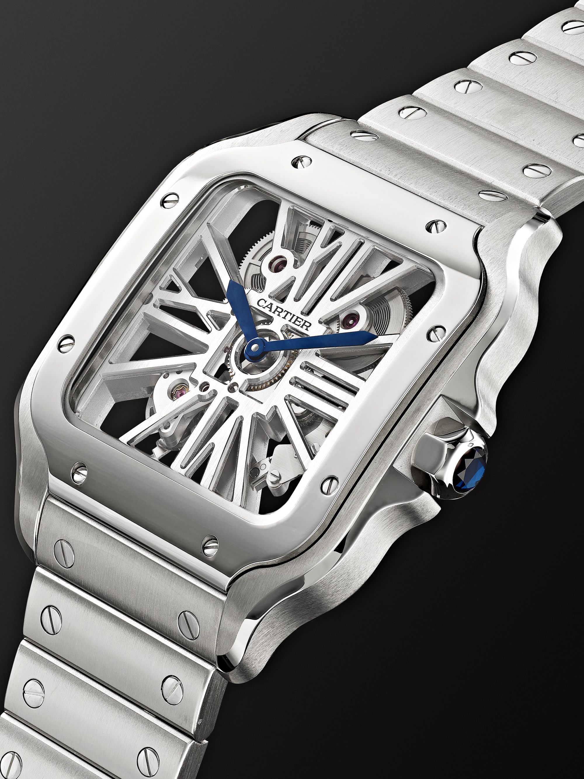 CARTIER Santos de Cartier Skeleton Hand-Wound 39.8mm Interchangeable Stainless Steel and Alligator Watch
