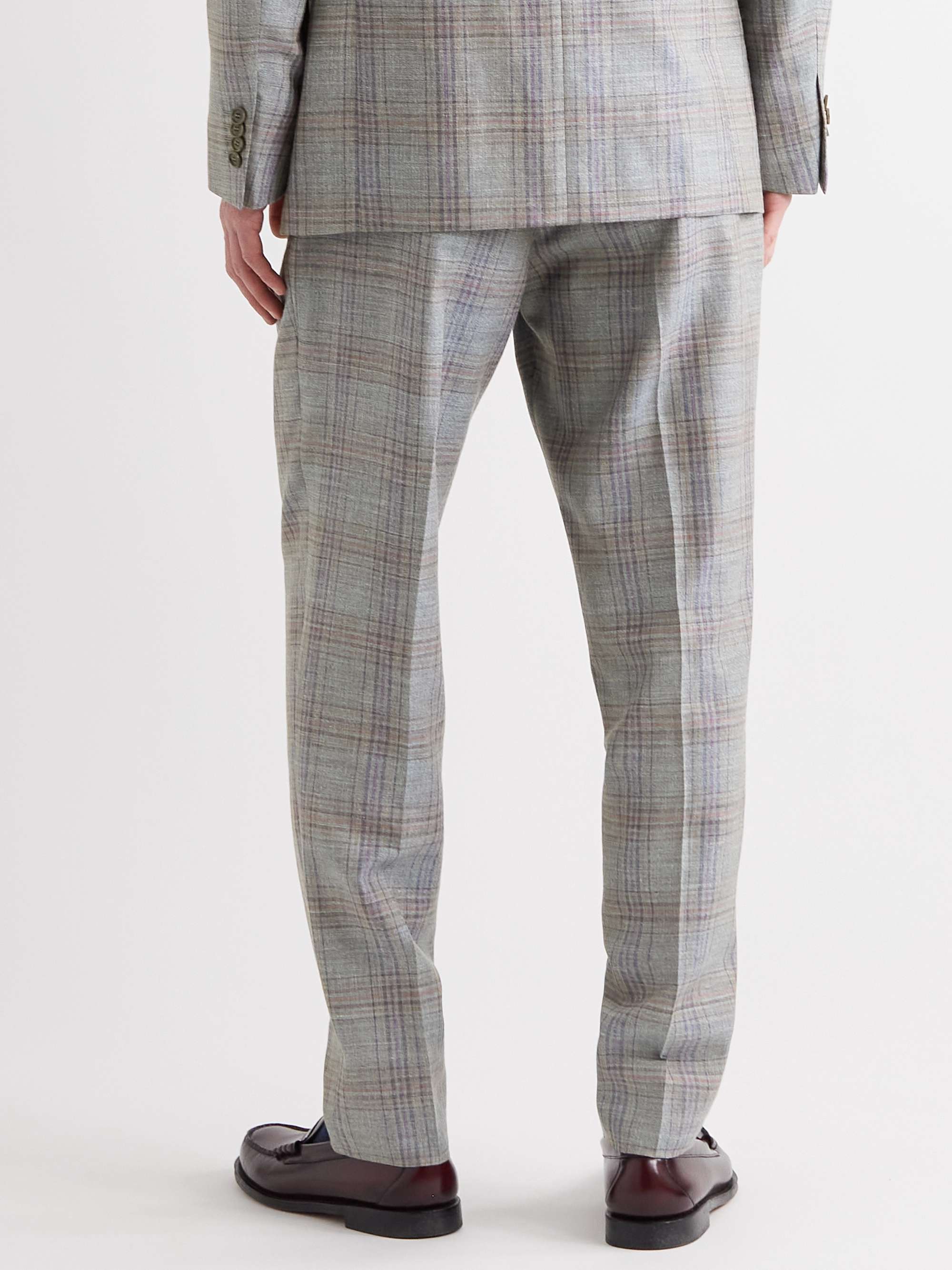 GIORGIO ARMANI Pleated Prince of Wales Wool and Silk-Blend Suit Trousers