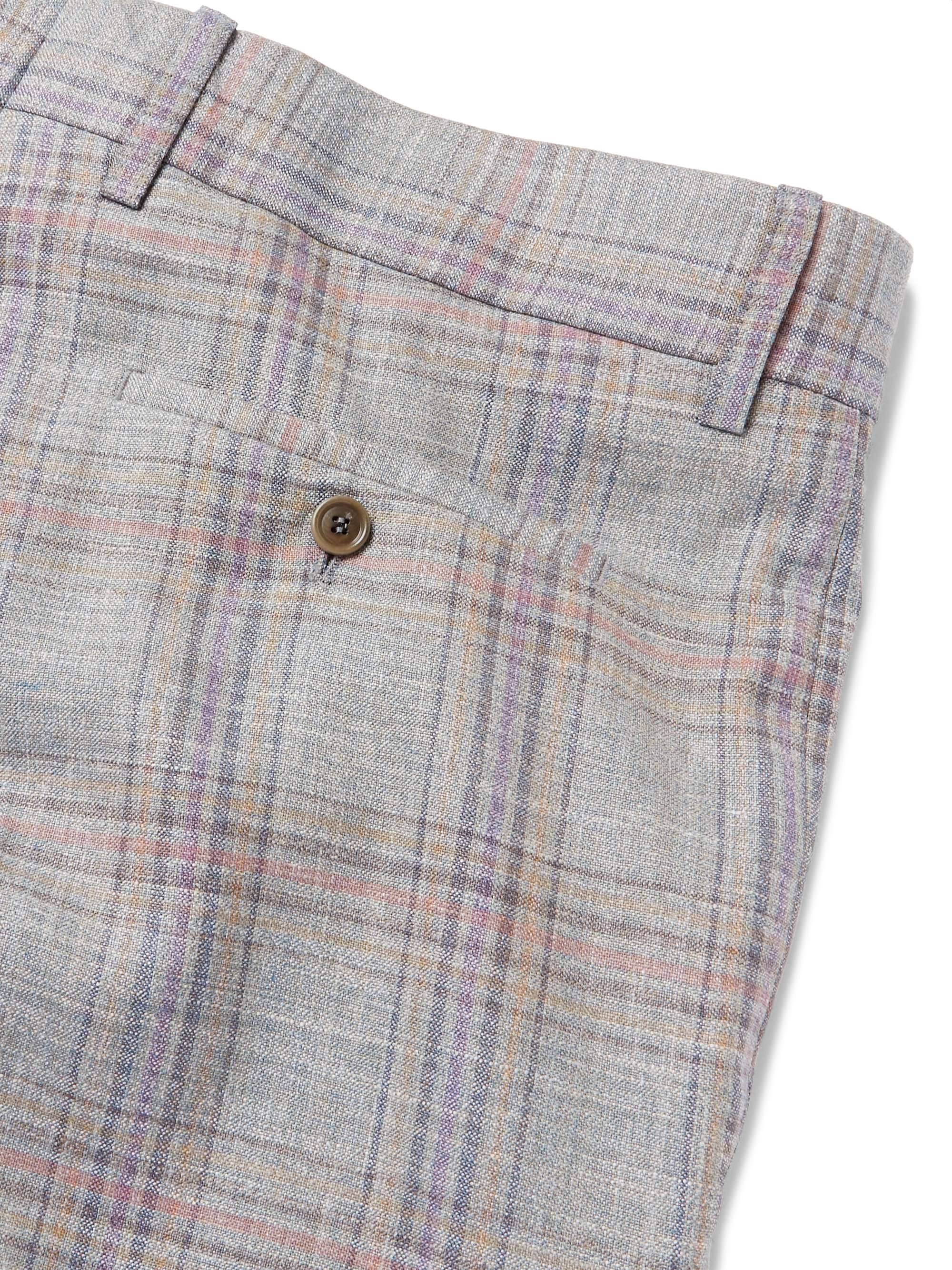 GIORGIO ARMANI Pleated Prince of Wales Wool and Silk-Blend Suit Trousers