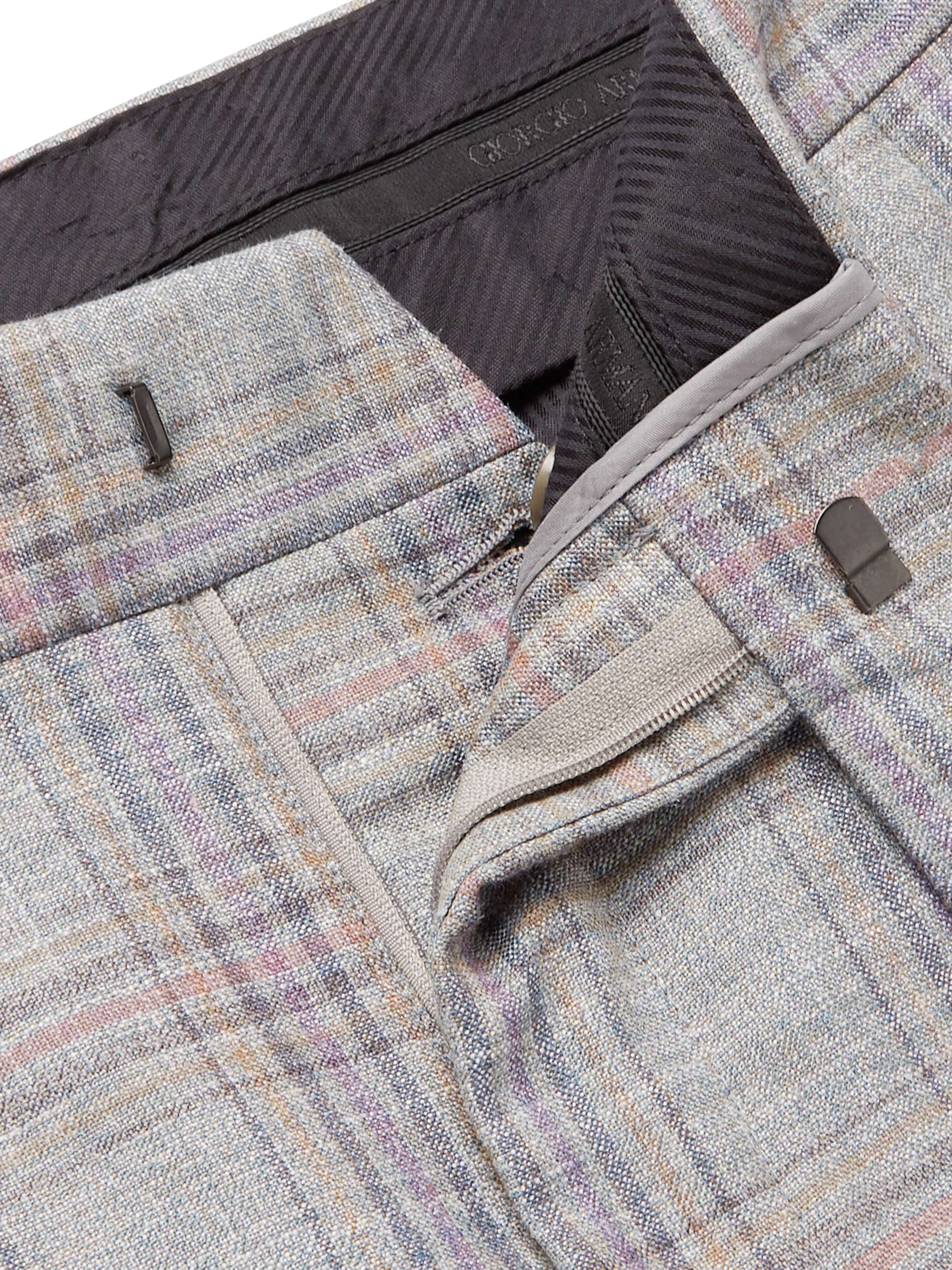 GIORGIO ARMANI Pleated Prince of Wales Wool and Silk-Blend Suit Trousers