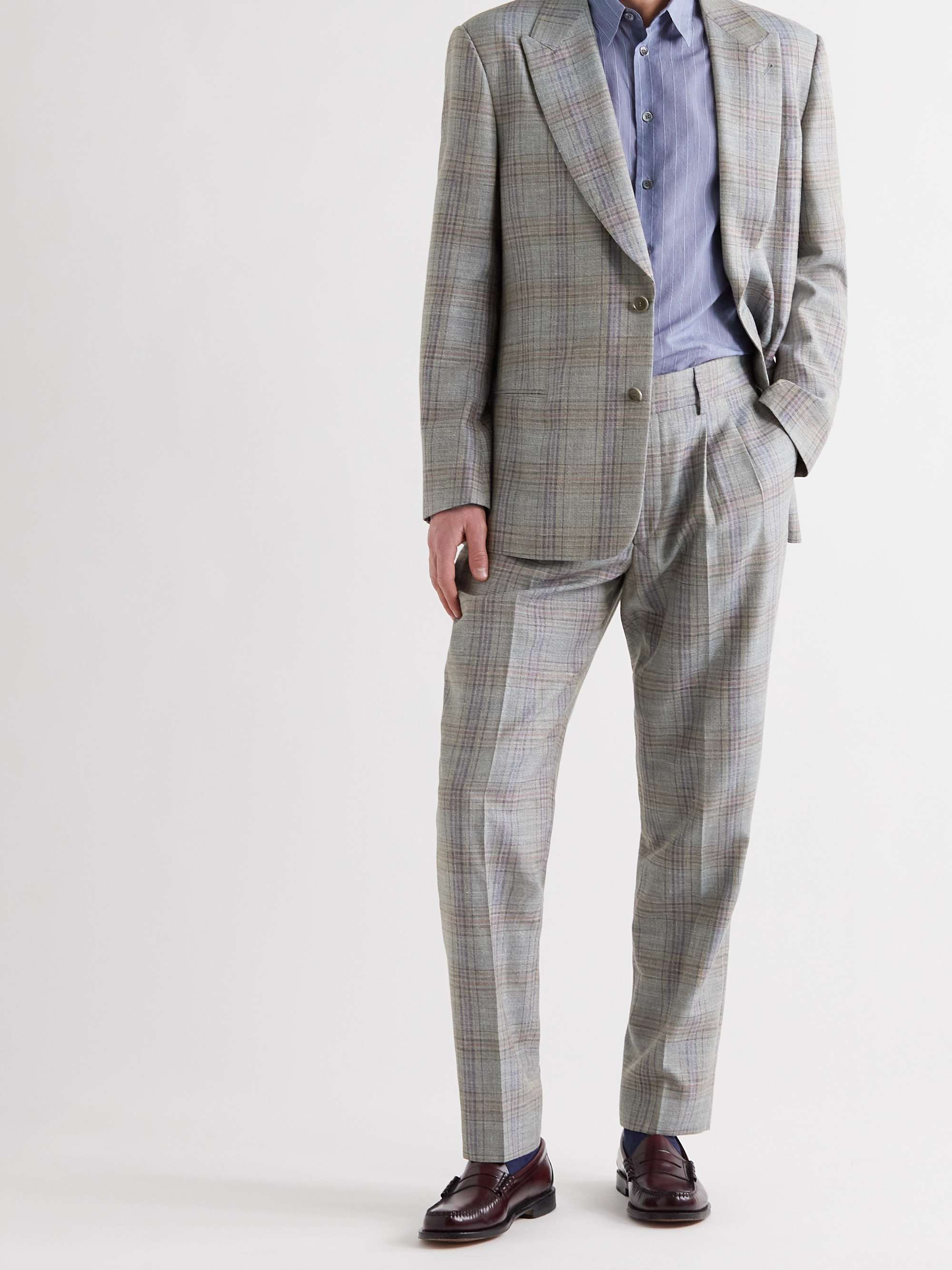 GIORGIO ARMANI Pleated Prince of Wales Wool and Silk-Blend Suit Trousers