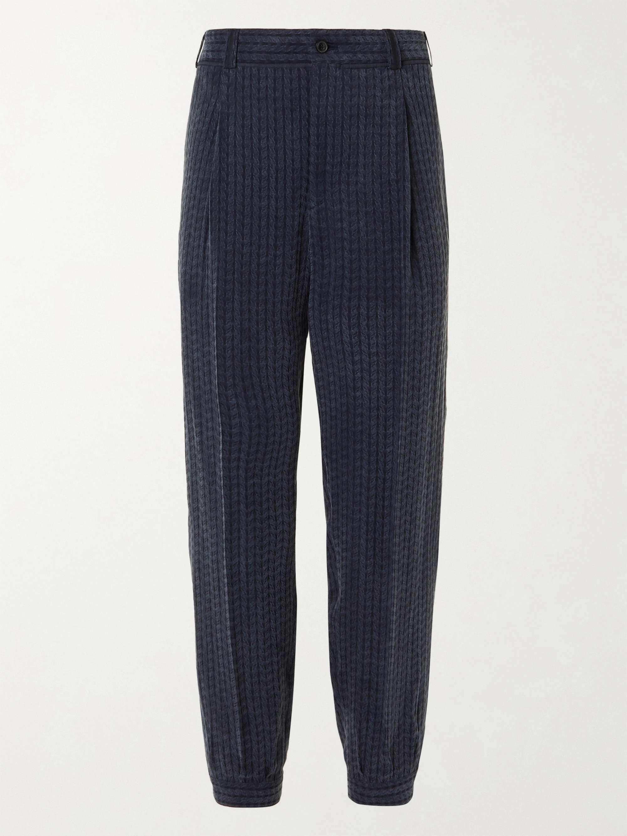 GIORGIO ARMANI Wide-Leg Cropped Pleated Jacquard Trousers for Men | MR ...