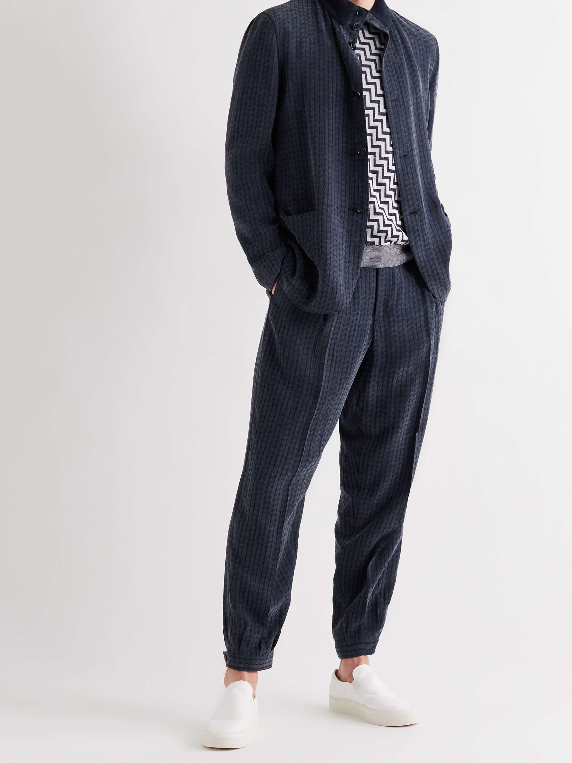 GIORGIO ARMANI Wide-Leg Cropped Pleated Jacquard Trousers