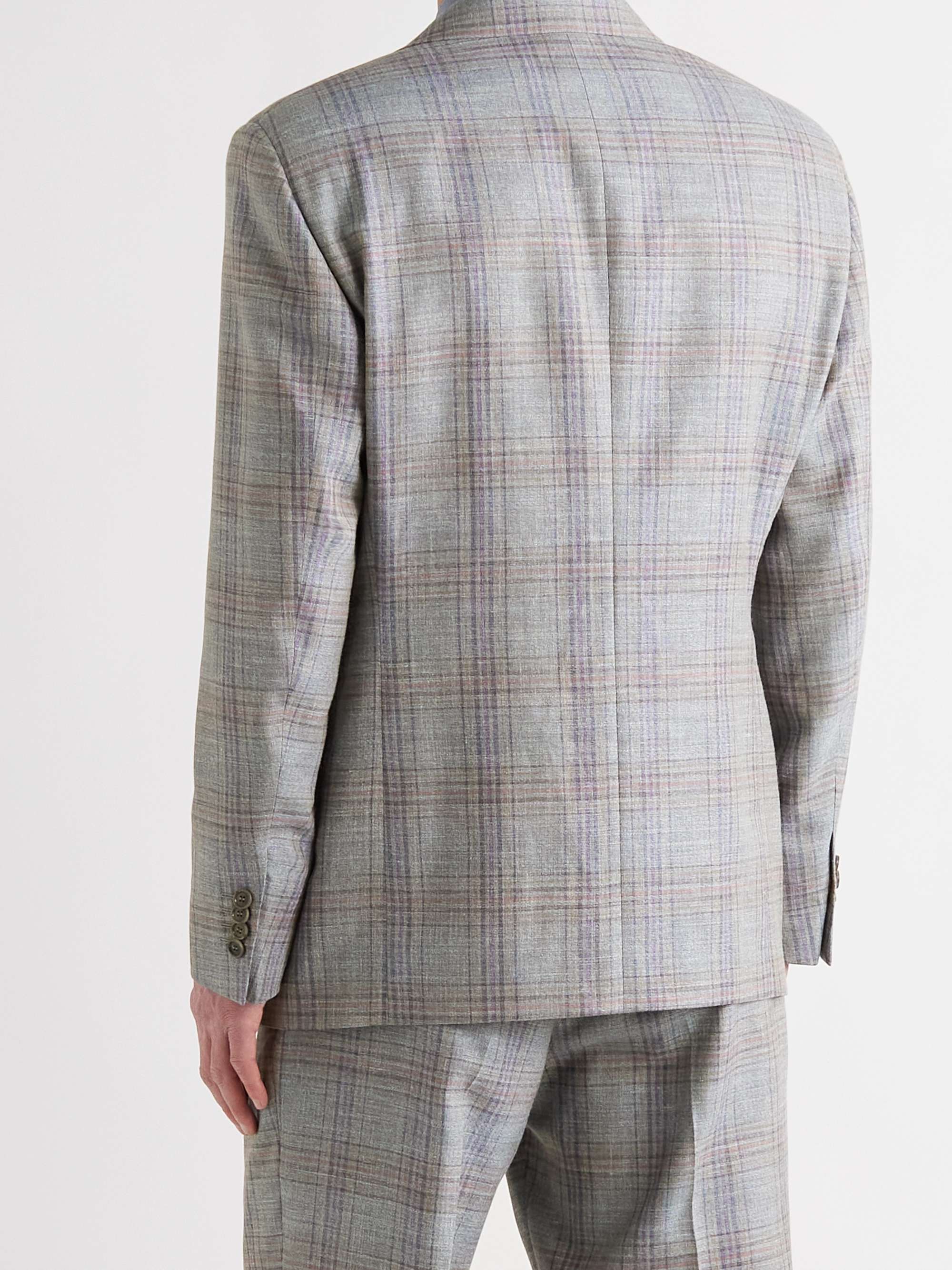 GIORGIO ARMANI Prince of Wales Checked Silk and Wool-Blend Suit Jacket