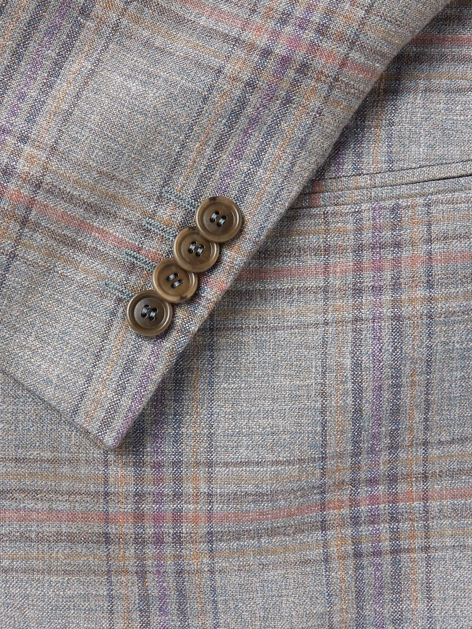 GIORGIO ARMANI Prince of Wales Checked Silk and Wool-Blend Suit Jacket