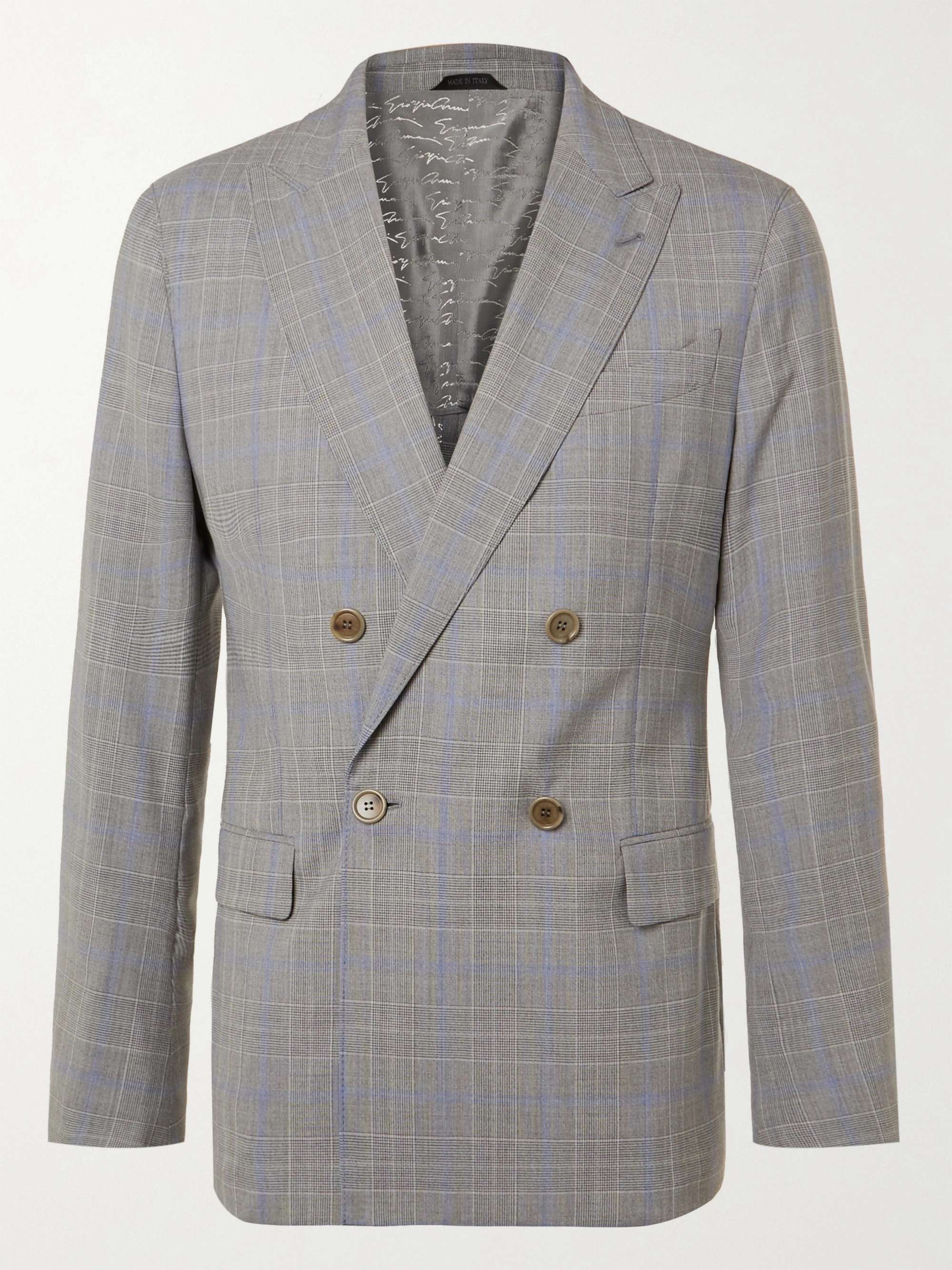 GIORGIO ARMANI Slim-Fit Double-Breasted Prince Of Wales Checked Wool ...