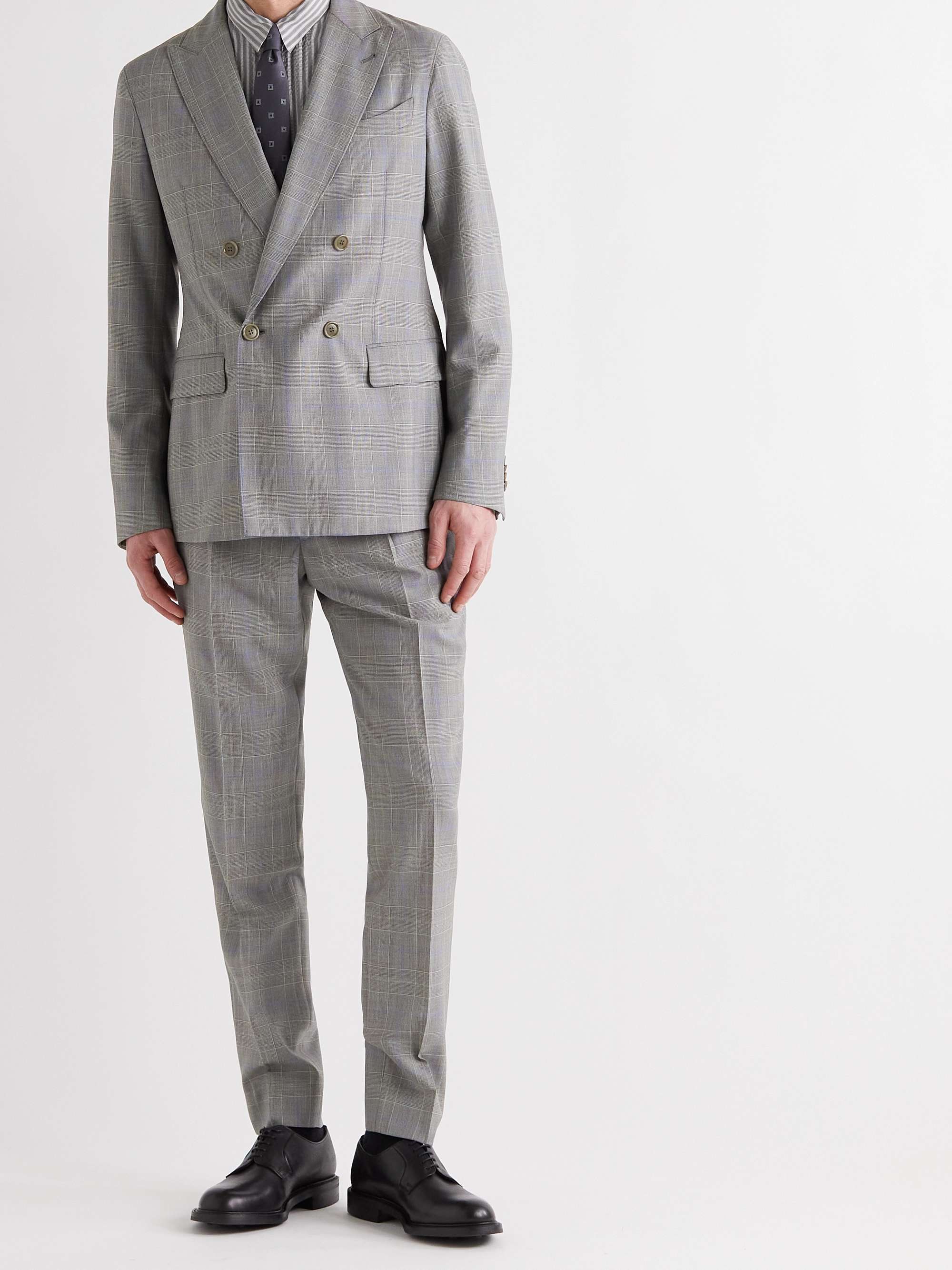 Slim-Fit Double-Breasted Prince Of Wales Checked Wool Suit Jacket