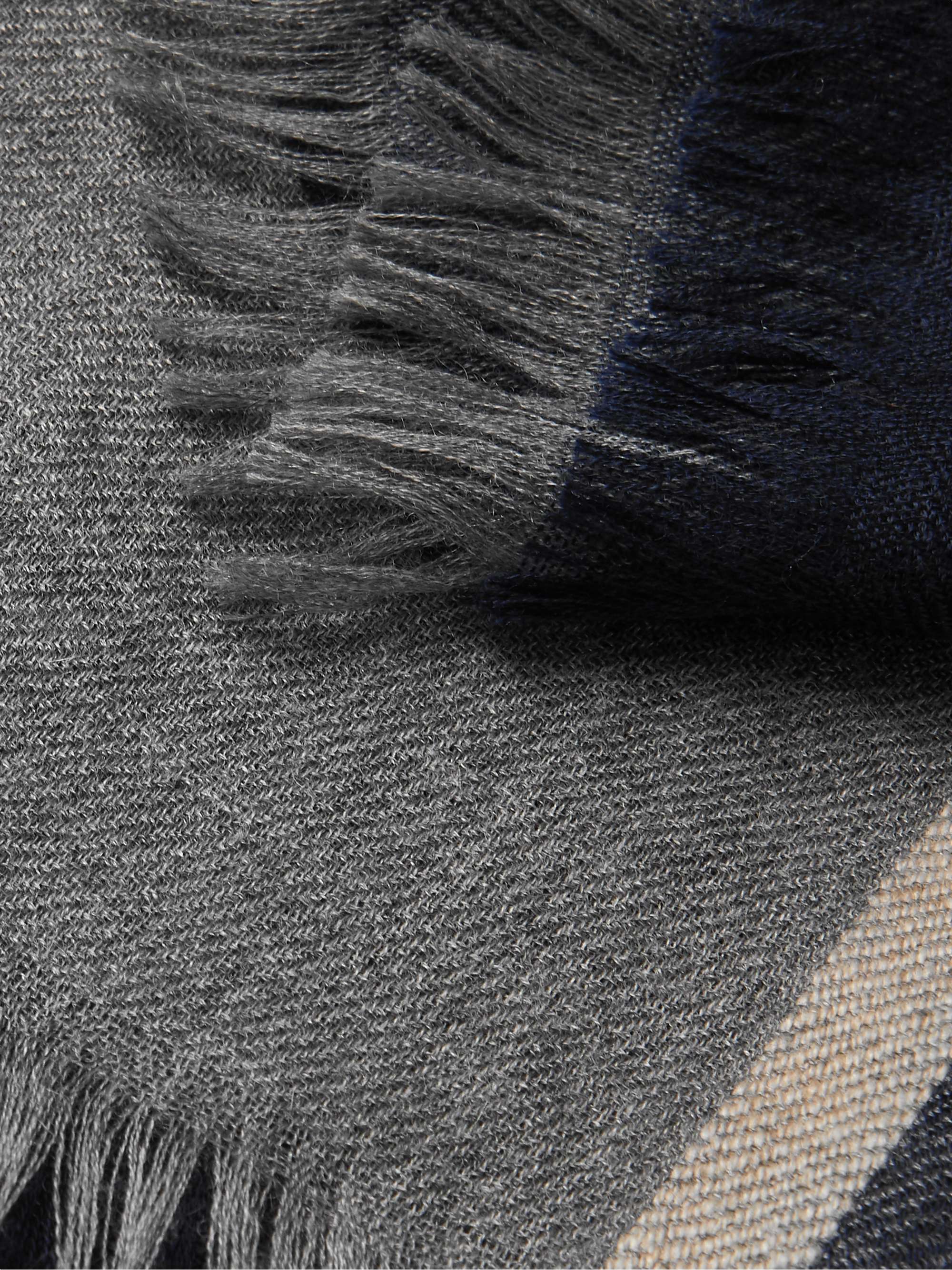 BRUNELLO CUCINELLI Fringed Striped Cashmere and Silk-Blend Scarf