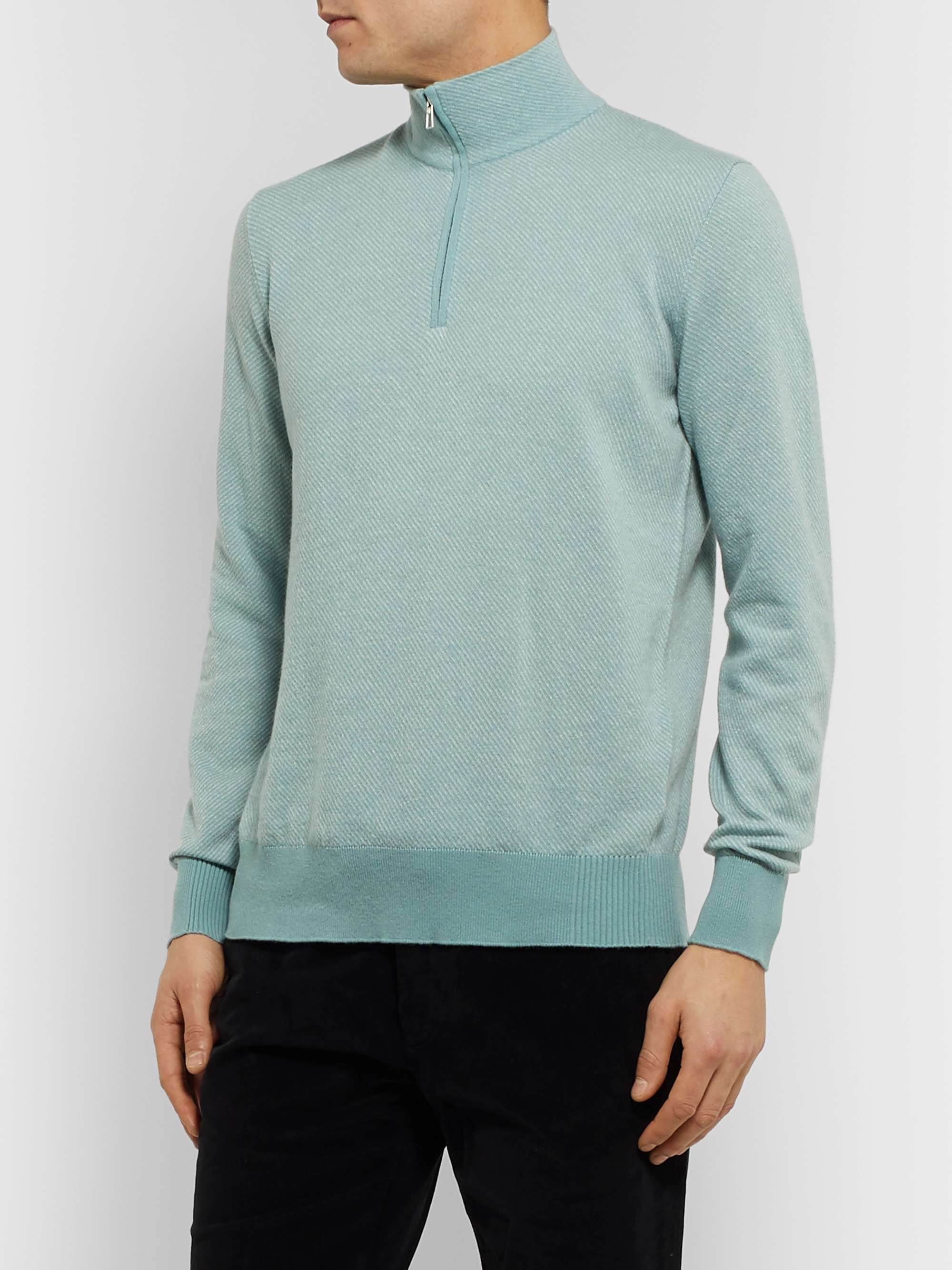 LORO PIANA Roadster Striped Cashmere Half-Zip Sweater