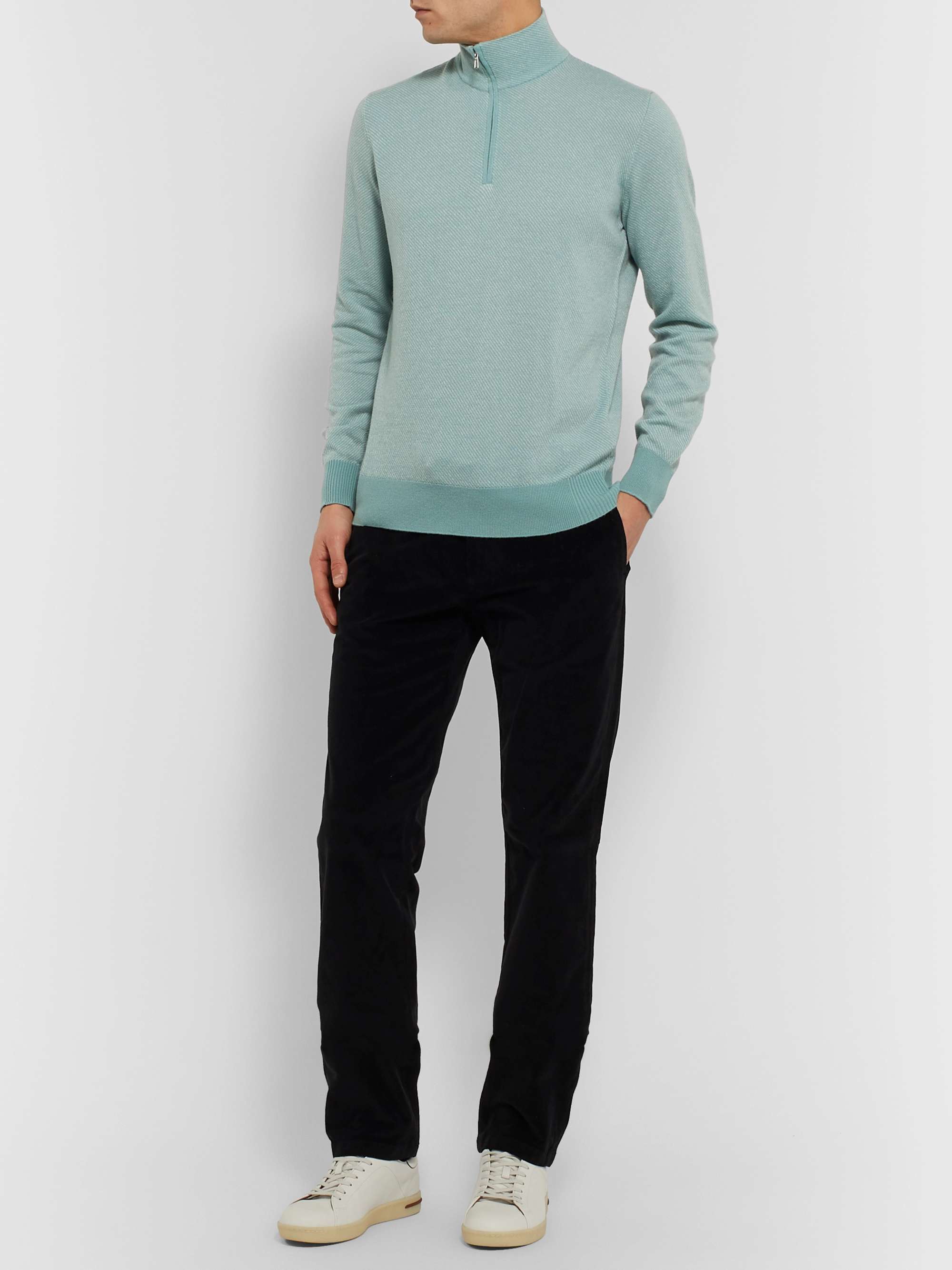 LORO PIANA Roadster Striped Cashmere Half-Zip Sweater