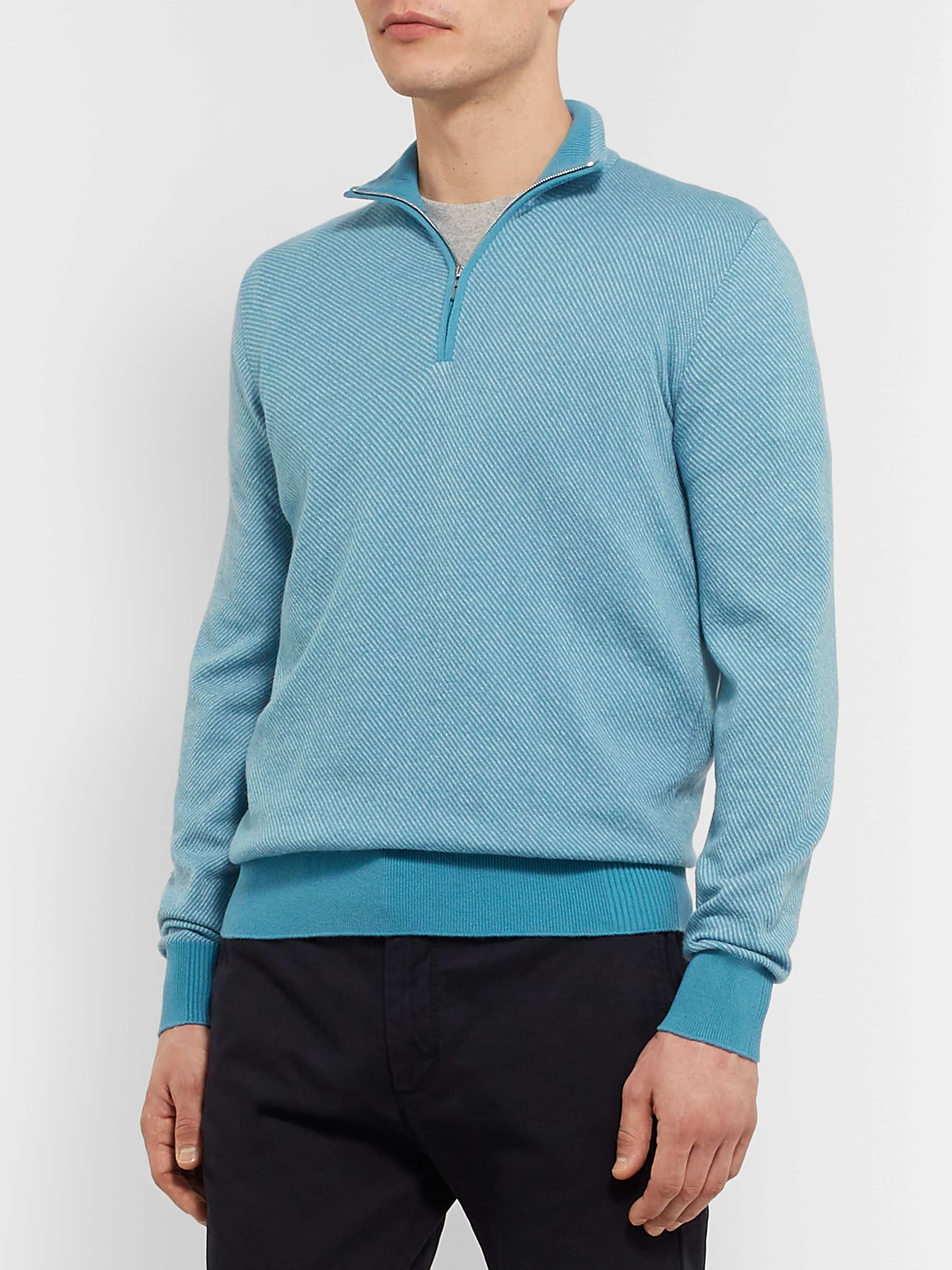 LORO PIANA Roadster Striped Cashmere Half-Zip Sweater
