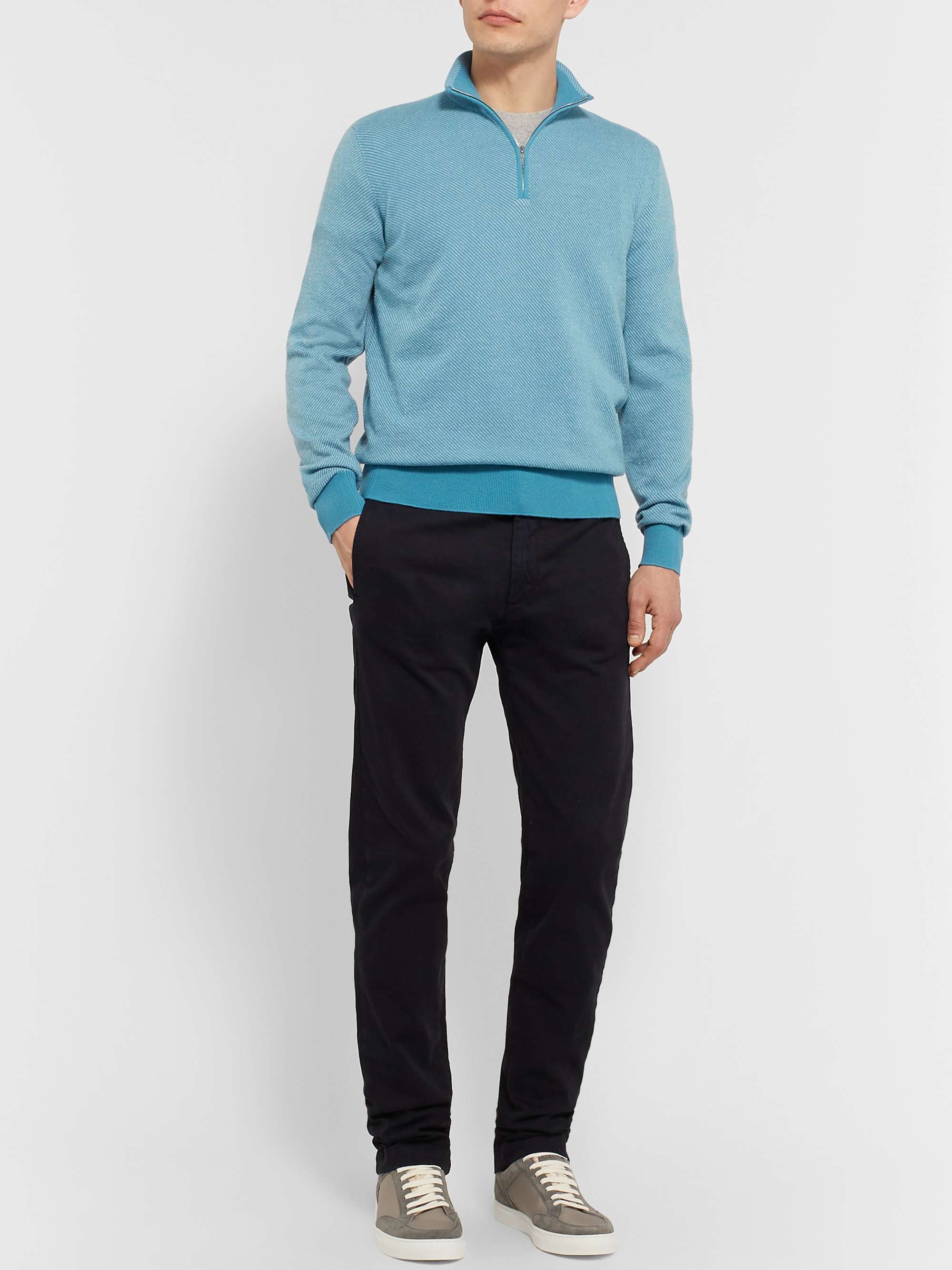 LORO PIANA Roadster Striped Cashmere Half-Zip Sweater