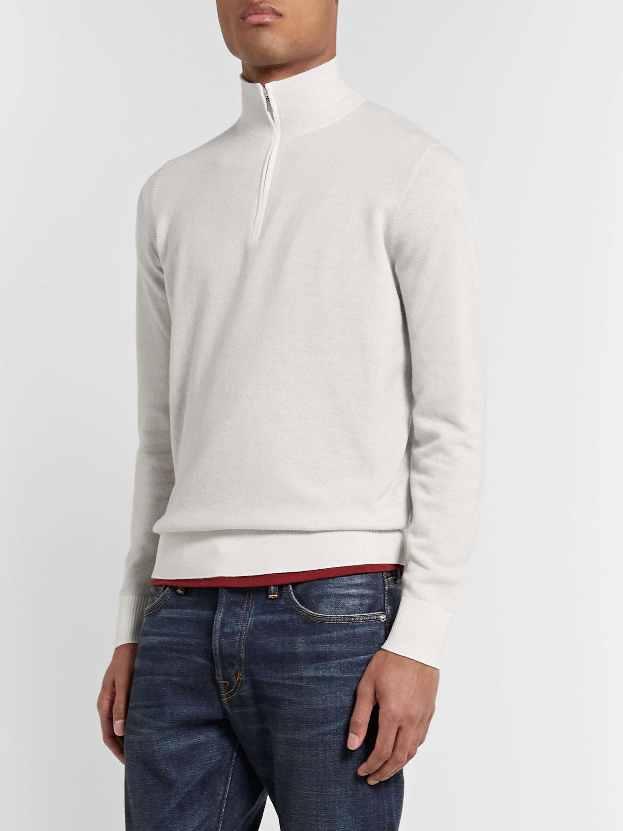 LORO PIANA Roadster Striped Cashmere Half-Zip Sweater