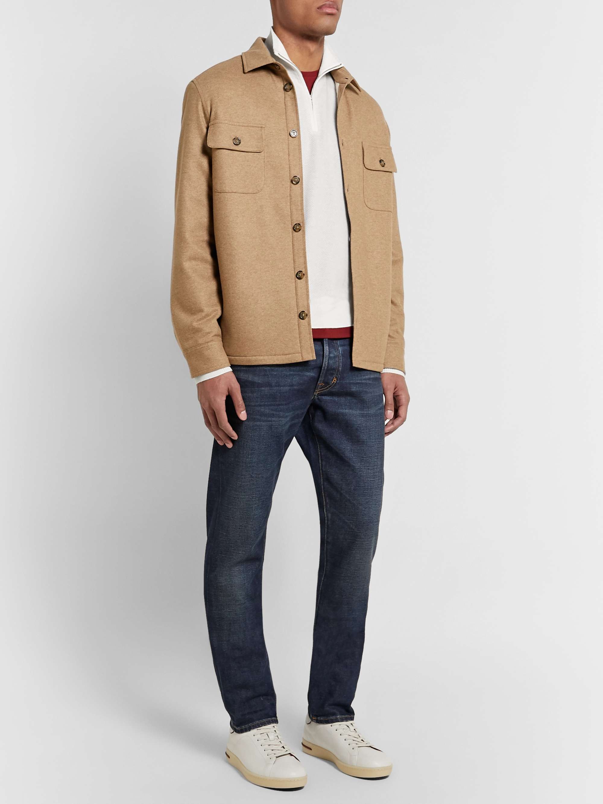 LORO PIANA Roadster Striped Cashmere Half-Zip Sweater