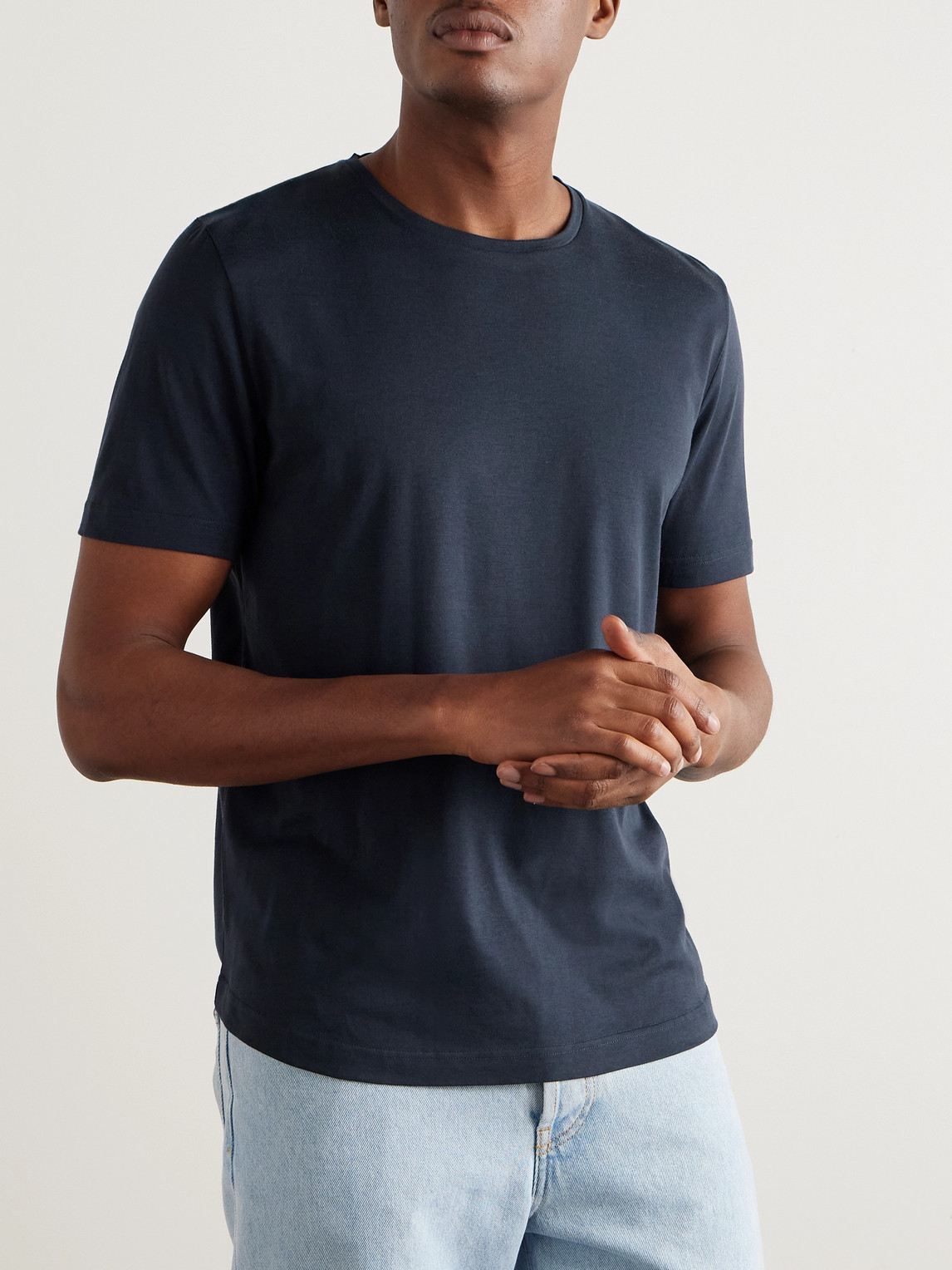 Shop Loro Piana Slim-fit Silk And Cotton-blend Jersey T-shirt In Blue