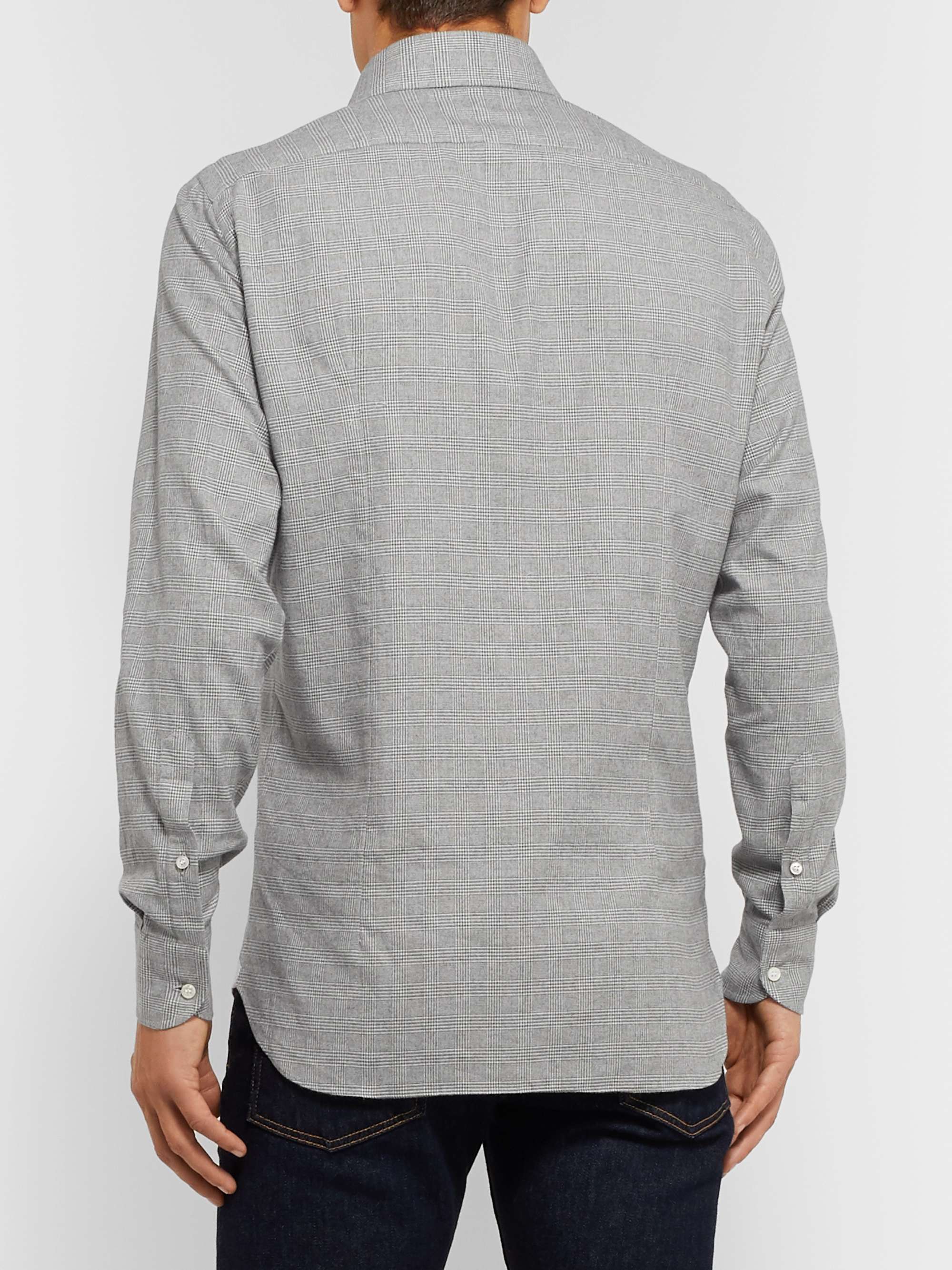 LORO PIANA Slim-Fit Prince of Wales Checked Brushed-Cotton Shirt