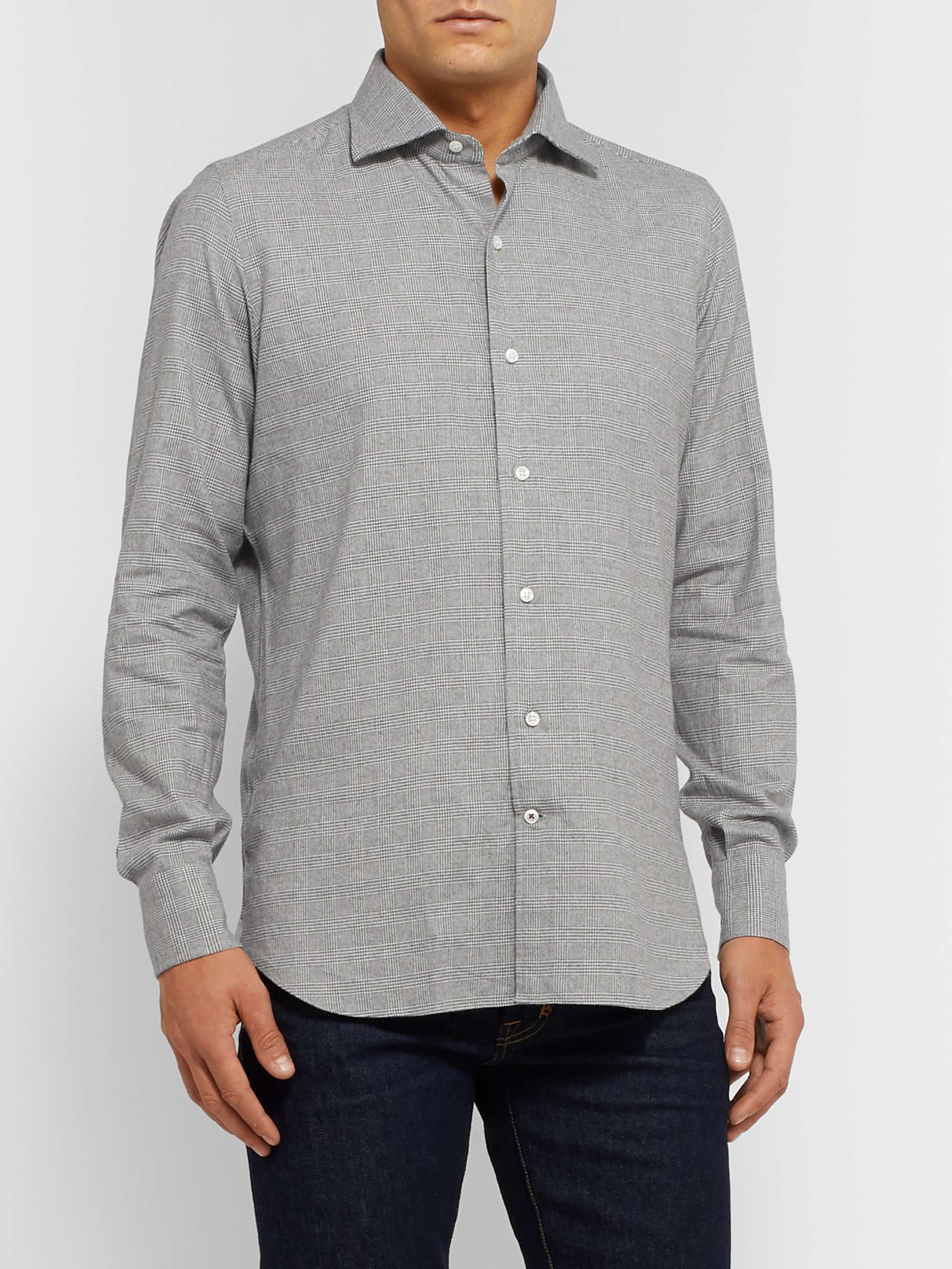 LORO PIANA Slim-Fit Prince of Wales Checked Brushed-Cotton Shirt
