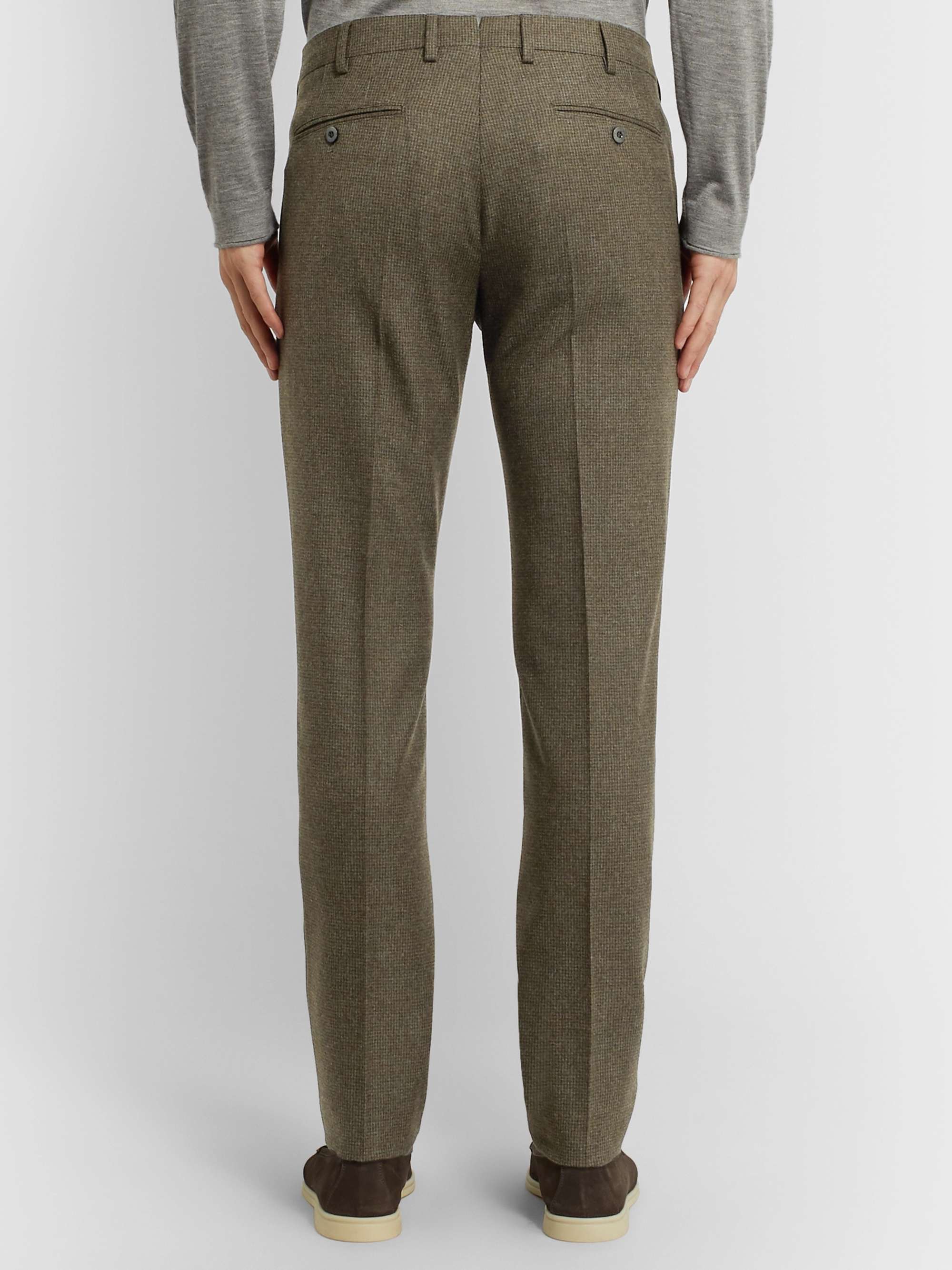 LORO PIANA Grey Slim-Fit Puppytooth Virgin Wool and Cashmere-Blend Trousers