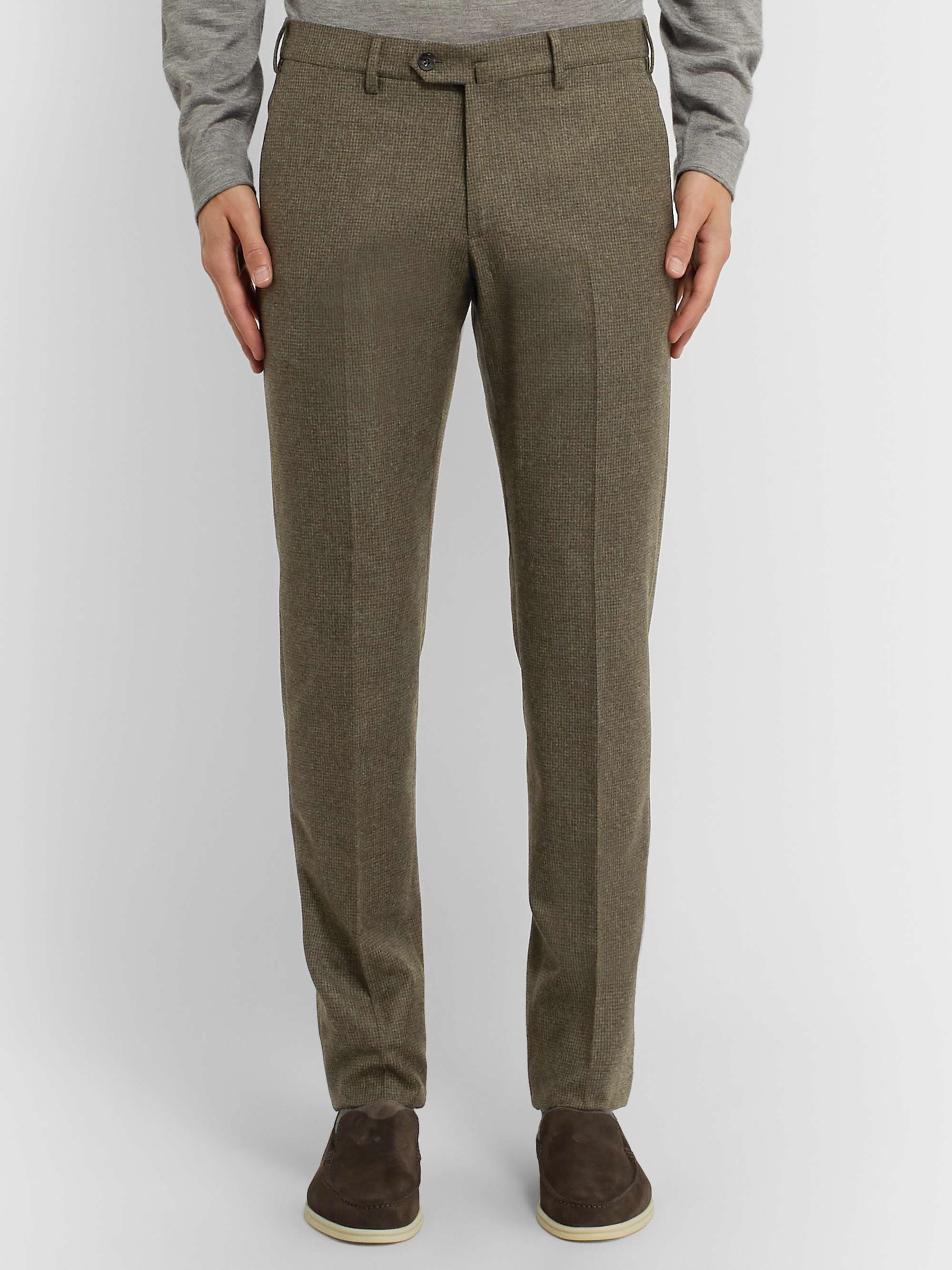 LORO PIANA Grey Slim-Fit Puppytooth Virgin Wool and Cashmere-Blend Trousers