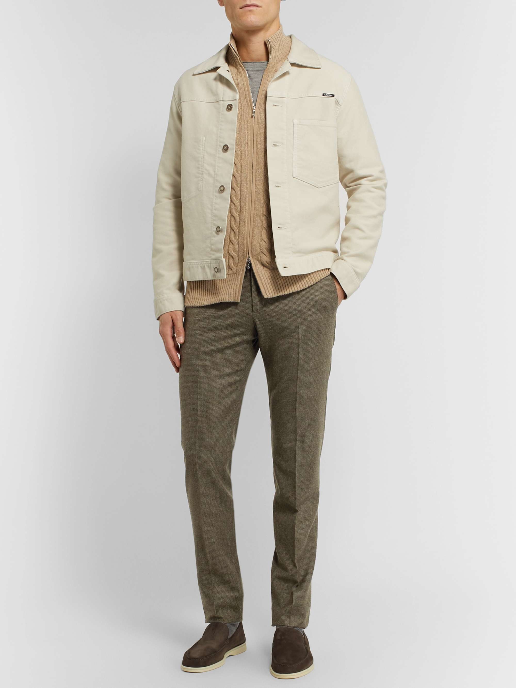 LORO PIANA Grey Slim-Fit Puppytooth Virgin Wool and Cashmere-Blend Trousers