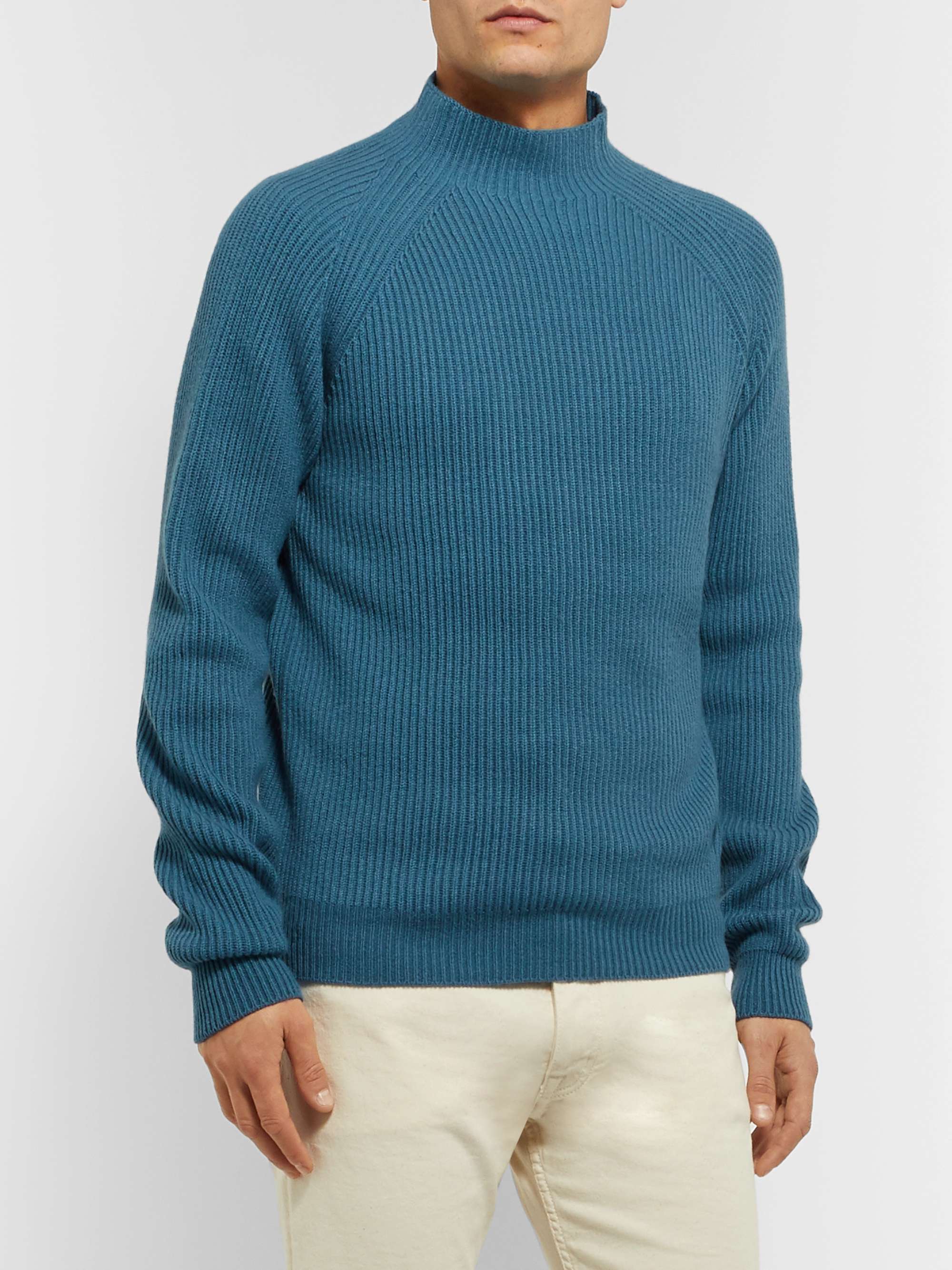 LORO PIANA Ribbed Baby Cashmere Mock-Neck Sweater