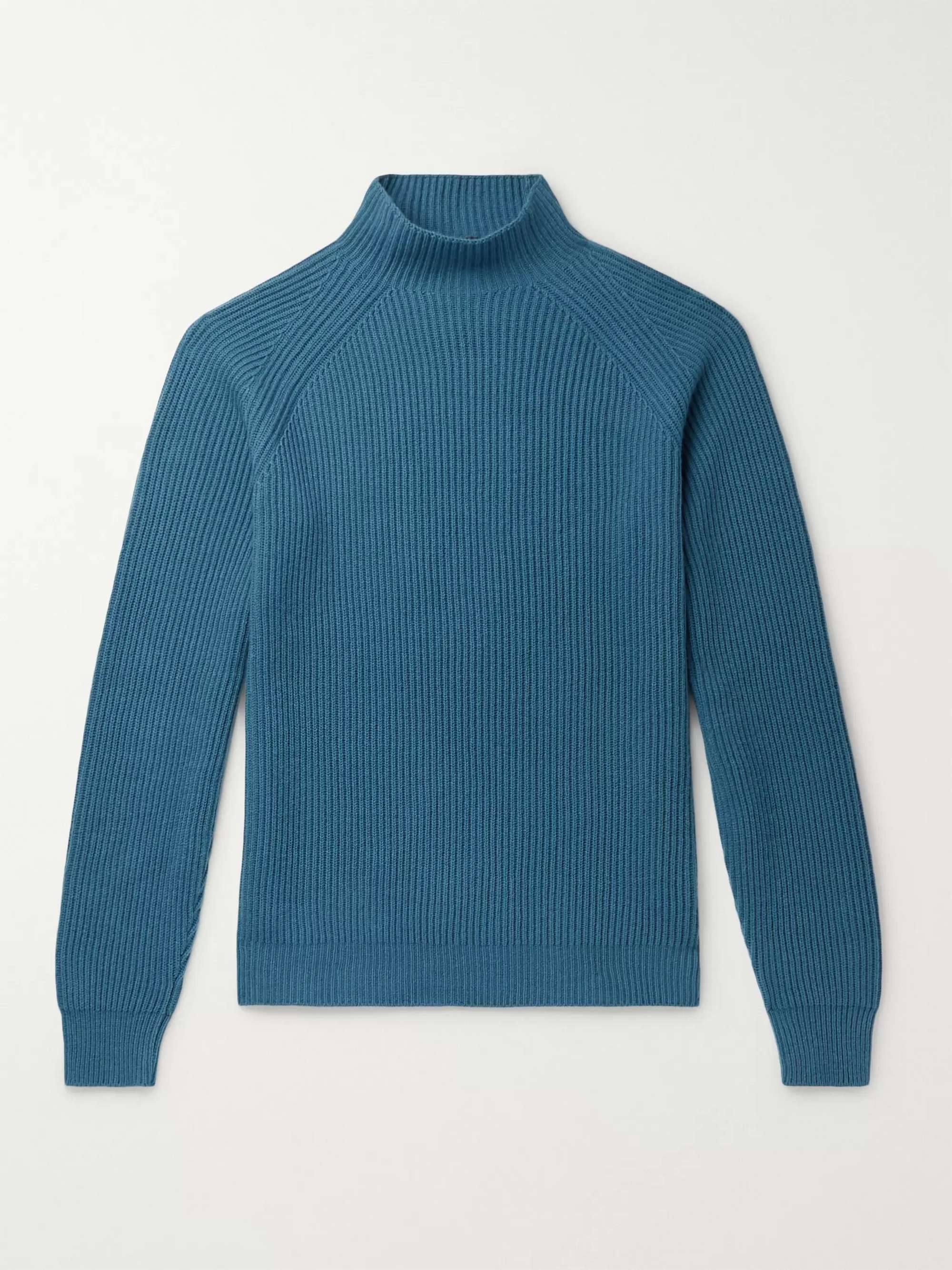 LORO PIANA Ribbed Baby Cashmere Mock-Neck Sweater