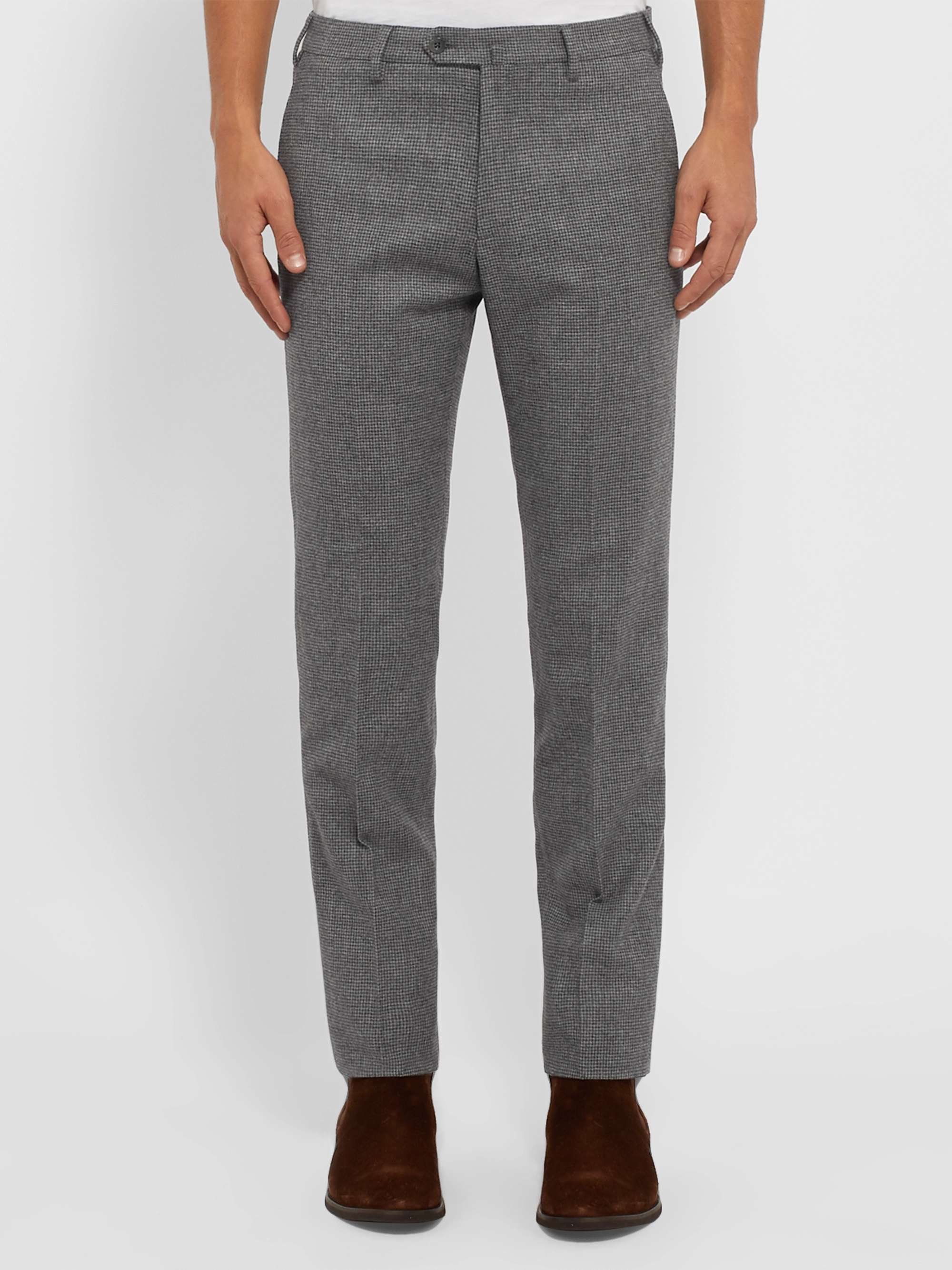 LORO PIANA Grey Slim-Fit Puppytooth Wool and Cashmere-Blend Trousers ...