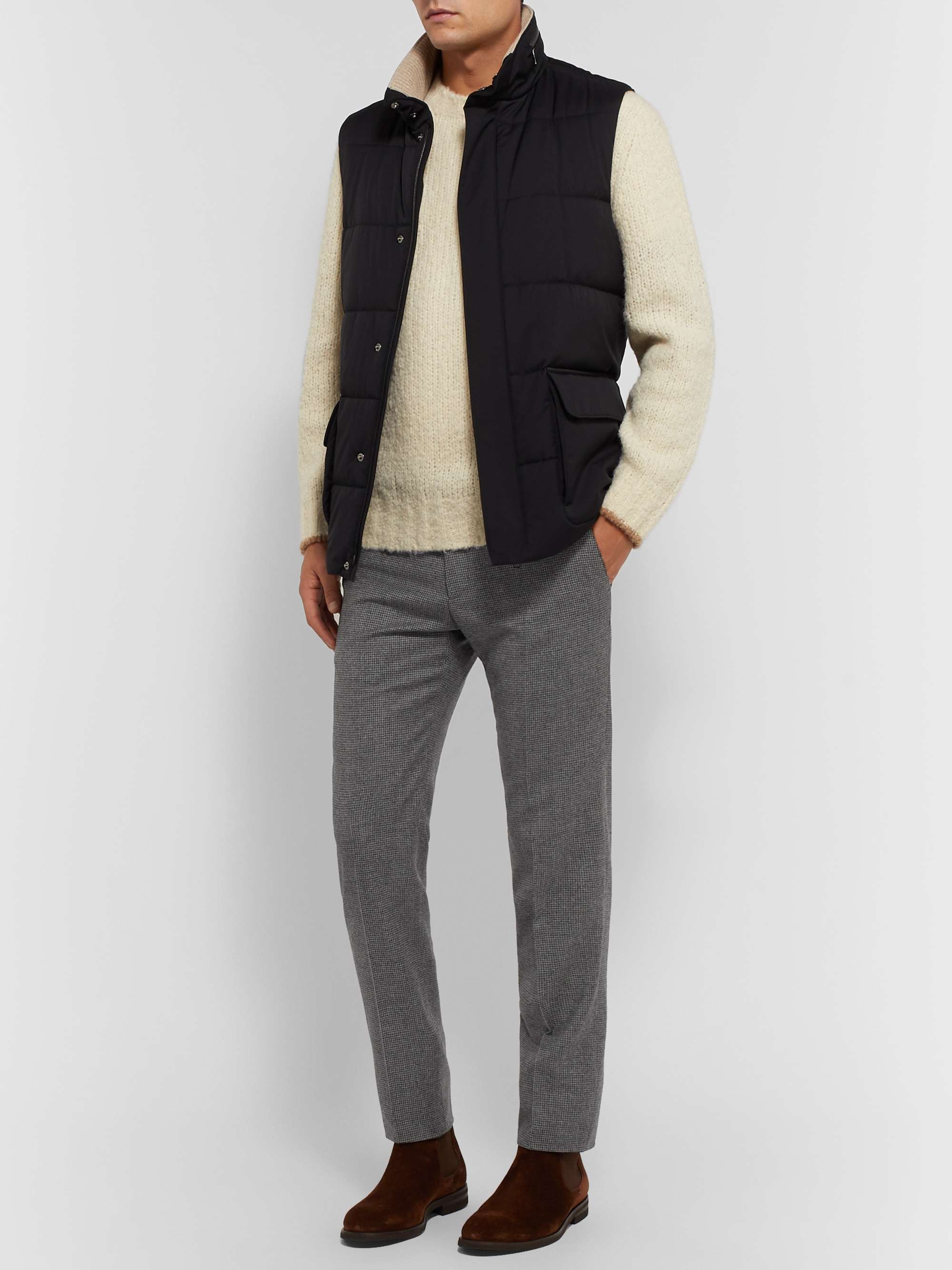LORO PIANA Grey Slim-Fit Puppytooth Virgin Wool and Cashmere-Blend Trousers