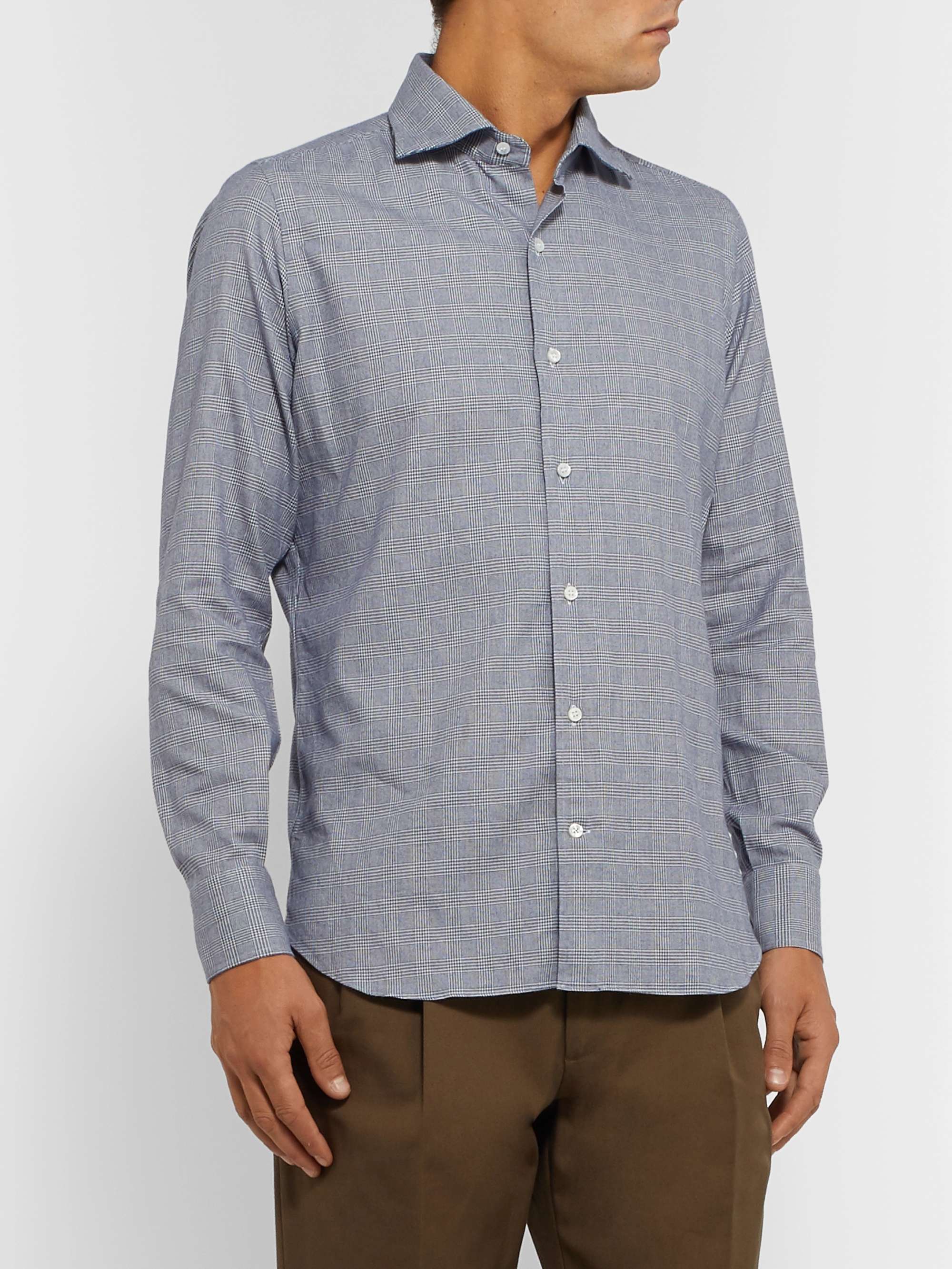 LORO PIANA Slim-Fit Prince of Wales Checked Brushed-Cotton Shirt