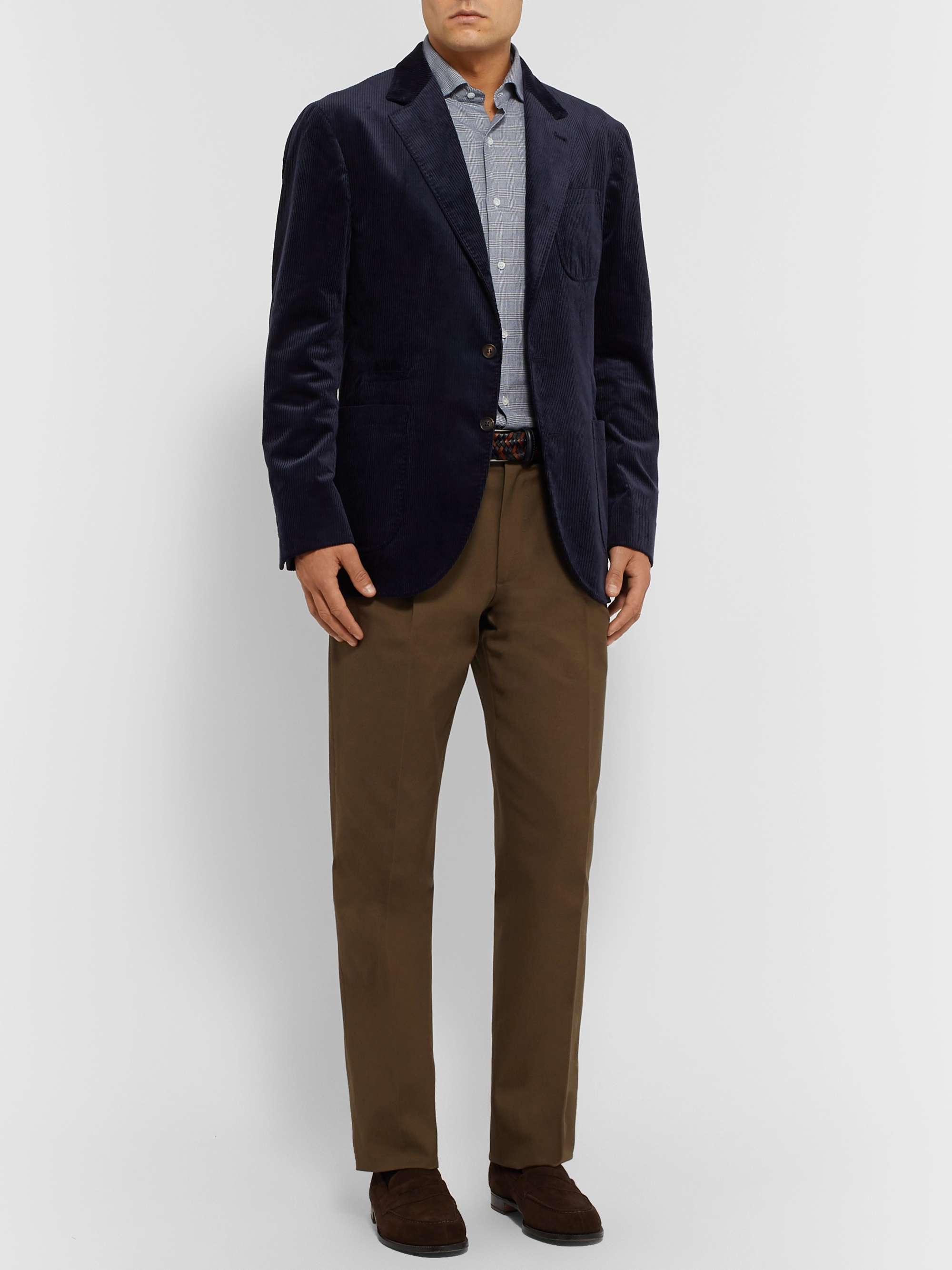 LORO PIANA Slim-Fit Prince of Wales Checked Brushed-Cotton Shirt