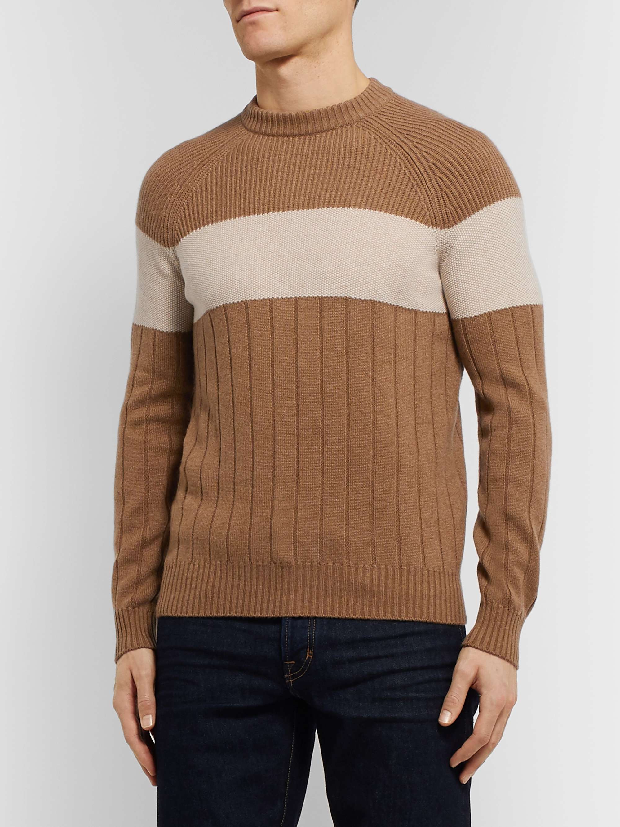 LORO PIANA Slim-Fit Striped Ribbed Cashmere Sweater