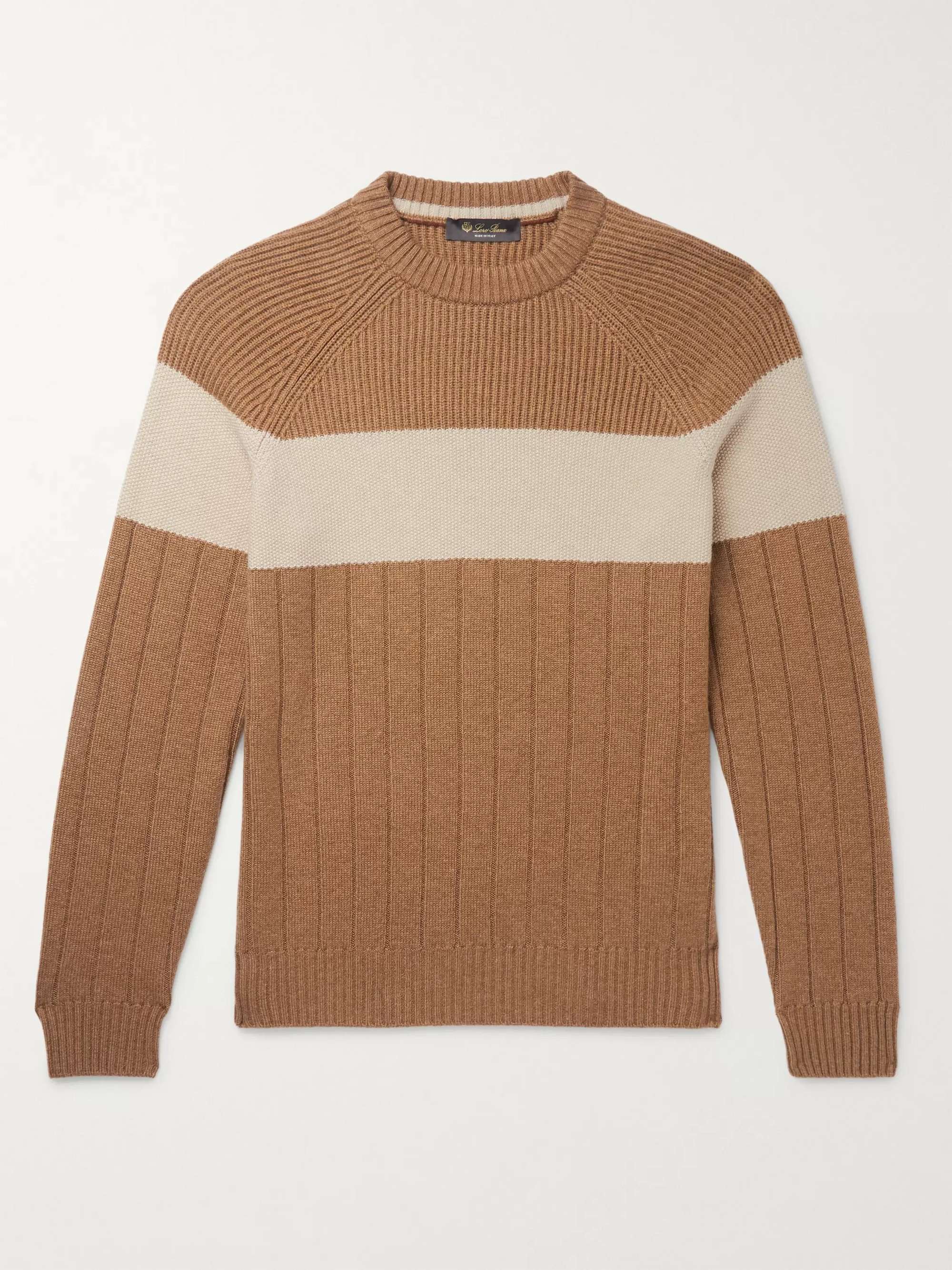 LORO PIANA Slim-Fit Striped Ribbed Cashmere Sweater