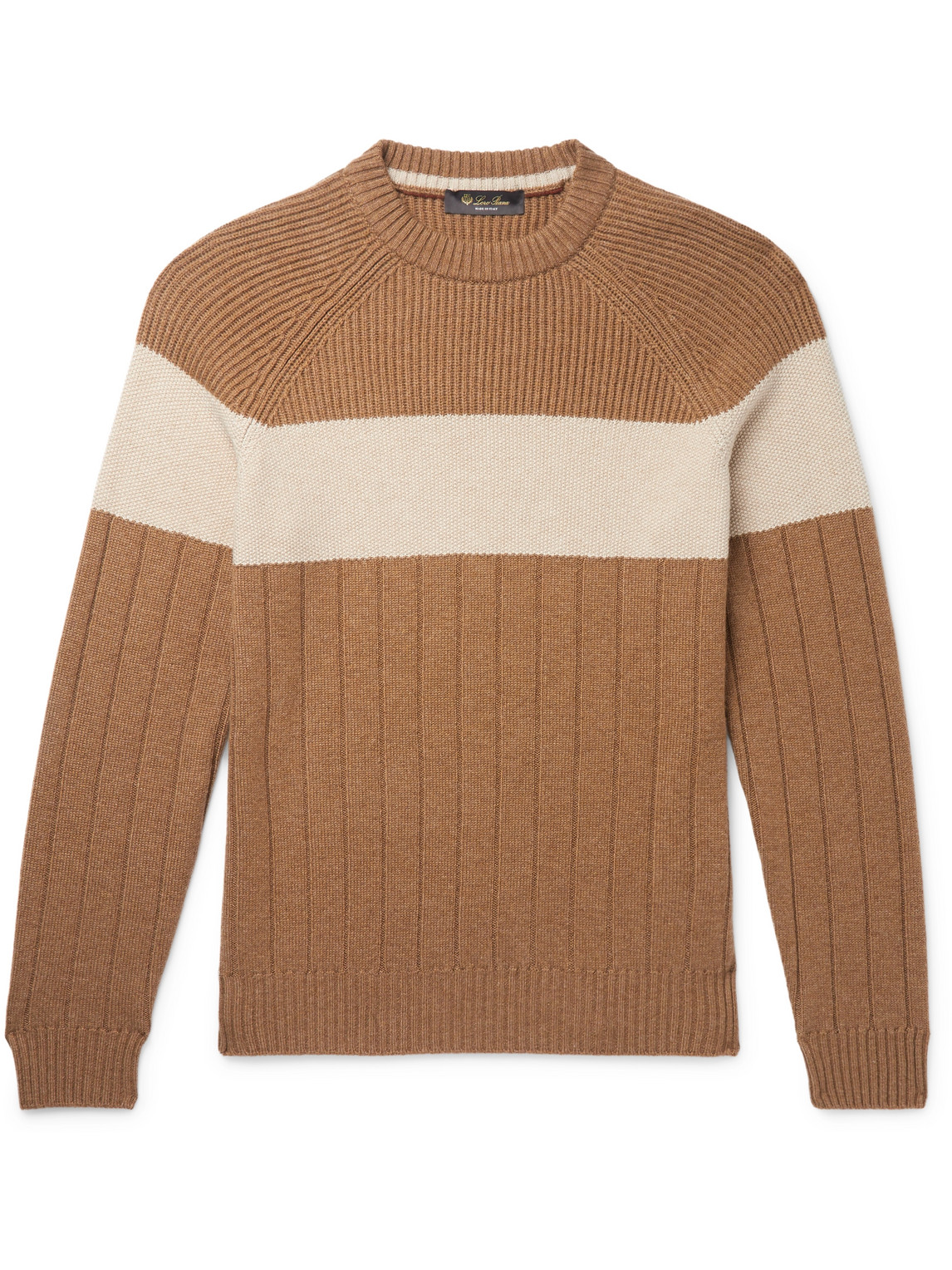Loro Piana Slim-fit Striped Ribbed Cashmere Sweater In Brown