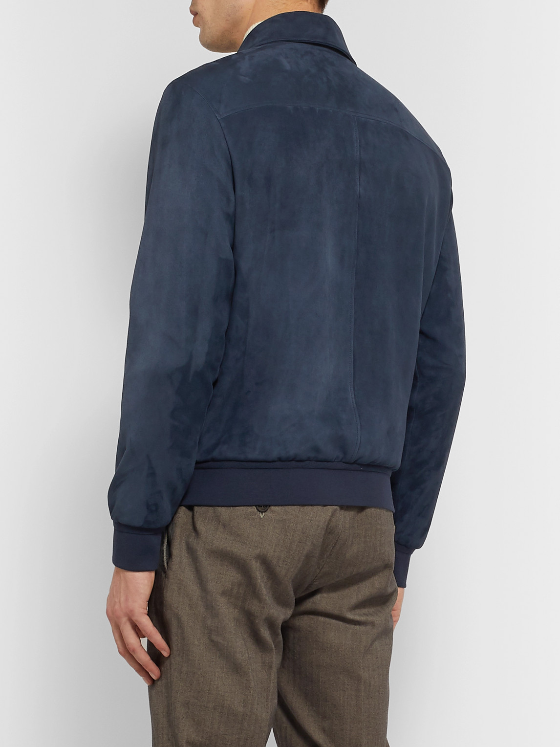 Shop Loro Piana Rain System Suede Bomber Jacket In Blue