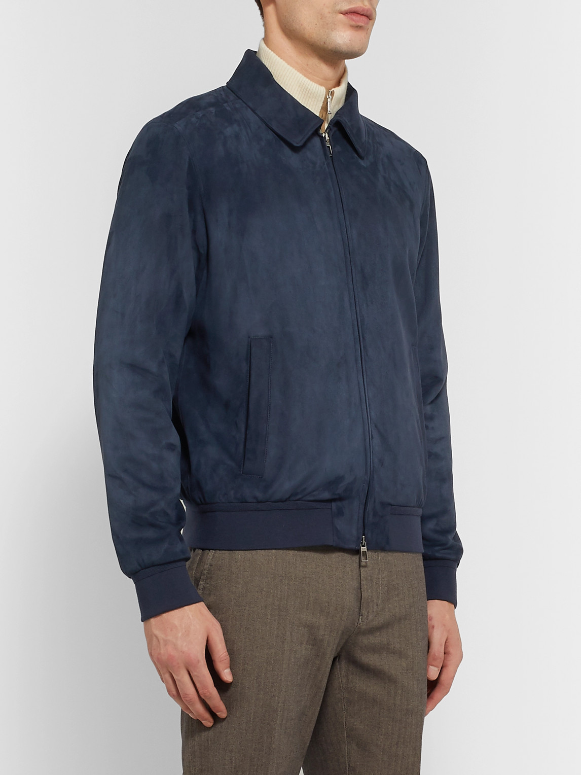 Shop Loro Piana Rain System Suede Bomber Jacket In Blue