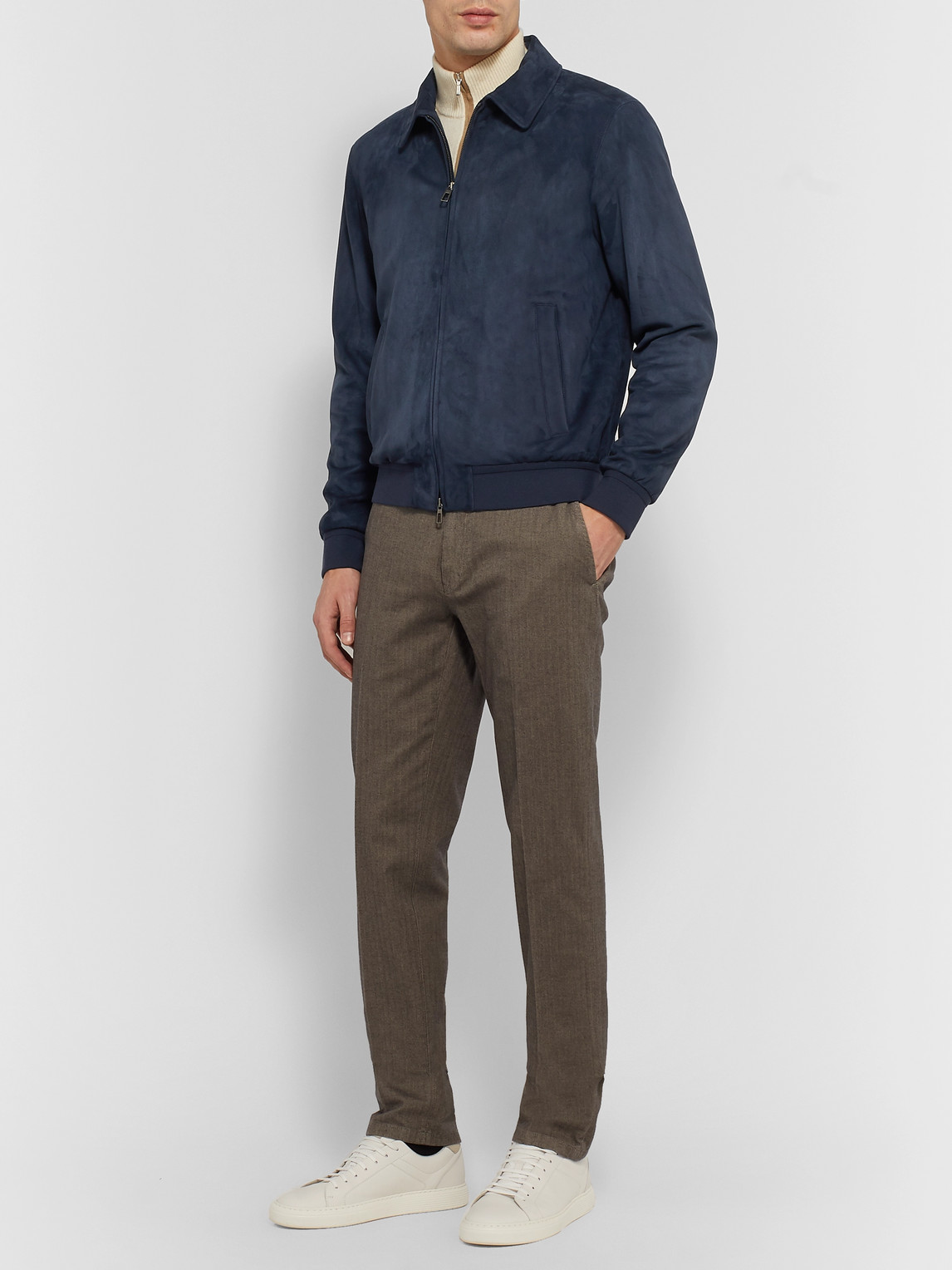 Shop Loro Piana Rain System Suede Bomber Jacket In Blue