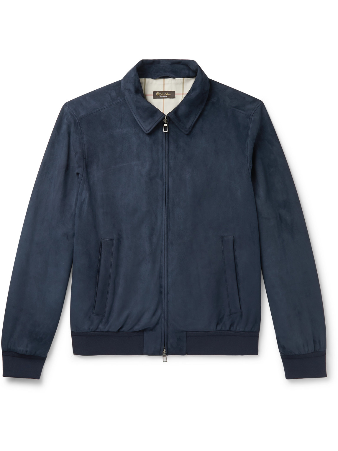 Loro Piana Rain System Suede Bomber Jacket In Blue