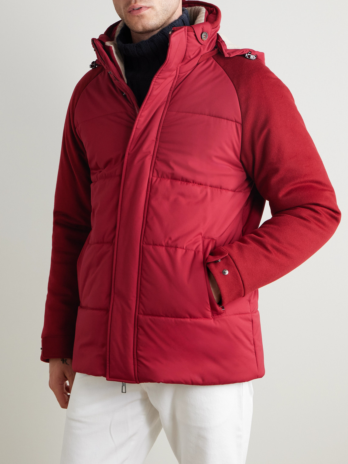 Loro Piana Storm System Quilted Baby Cashmere And Shell Hooded Jacket In Burgundy