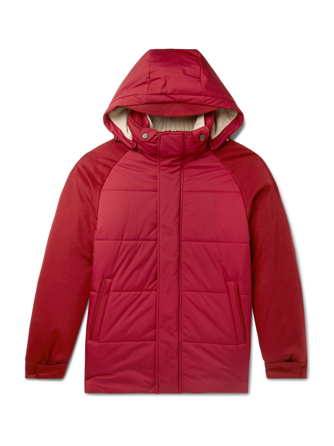 Loro Piana Storm System Quilted Baby Cashmere And Shell Hooded Jacket In Red