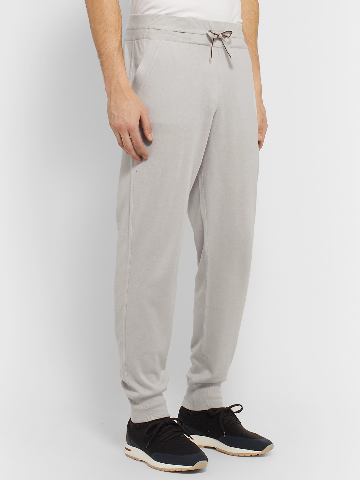 Shop Loro Piana Tapered Cashmere And Silk-blend Sweatpants In Gray