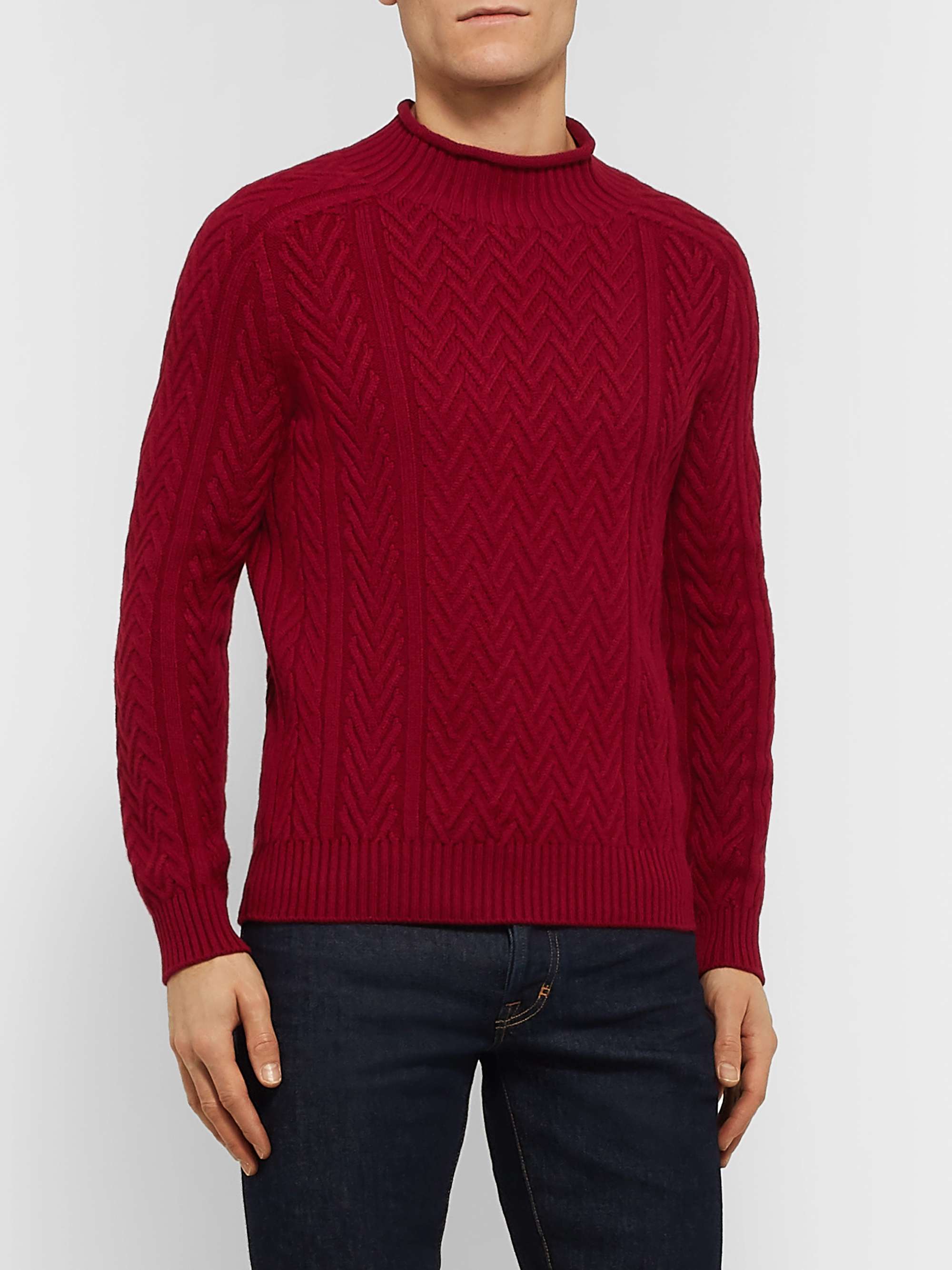 LORO PIANA Slim-Fit Cable-Knit Baby Cashmere Mock-Neck Sweater for Men ...