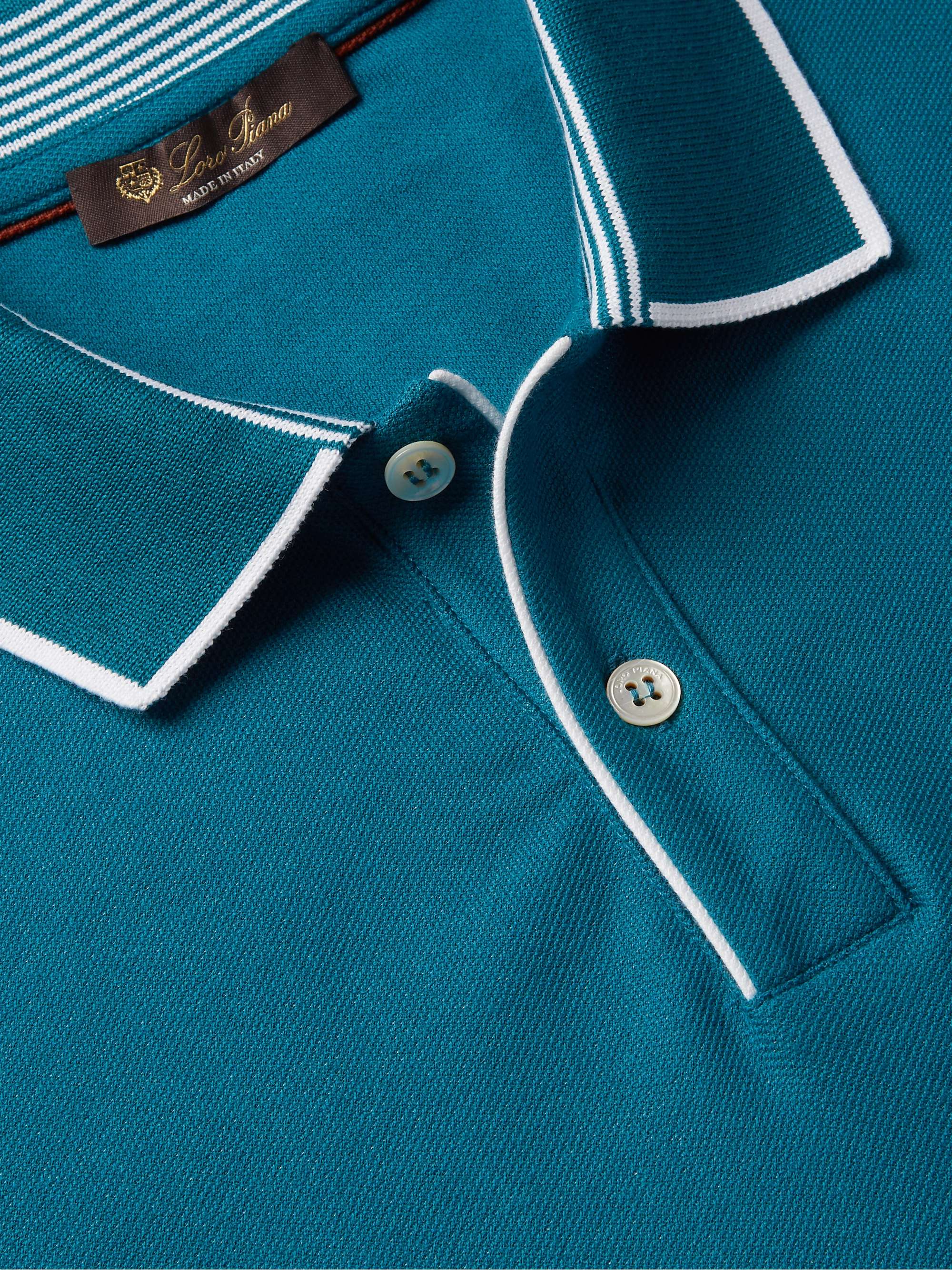 LORO PIANA Contrast-Tipped Stretch-Cotton Piqué Polo Shirt