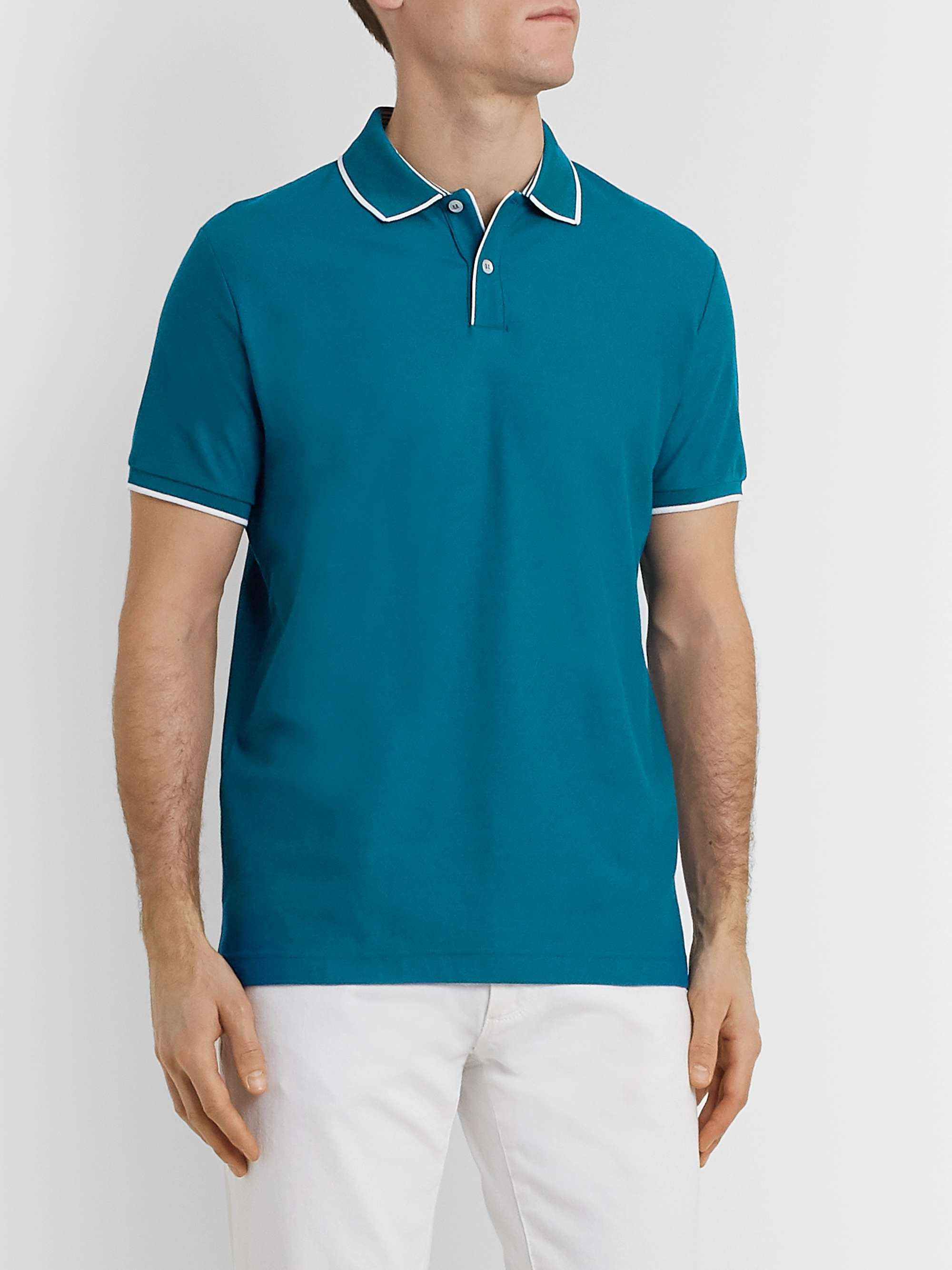 LORO PIANA Contrast-Tipped Stretch-Cotton Piqué Polo Shirt
