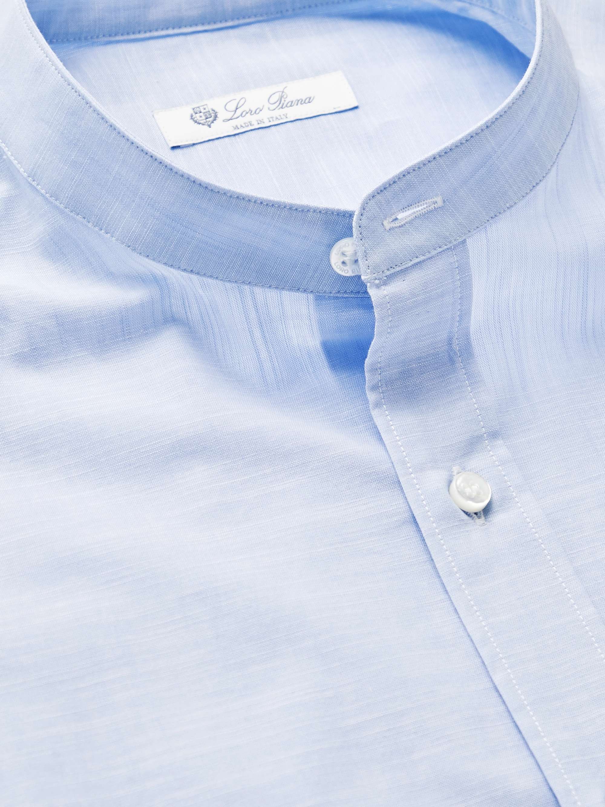 LORO PIANA Grandad-Collar Slub Cotton Shirt