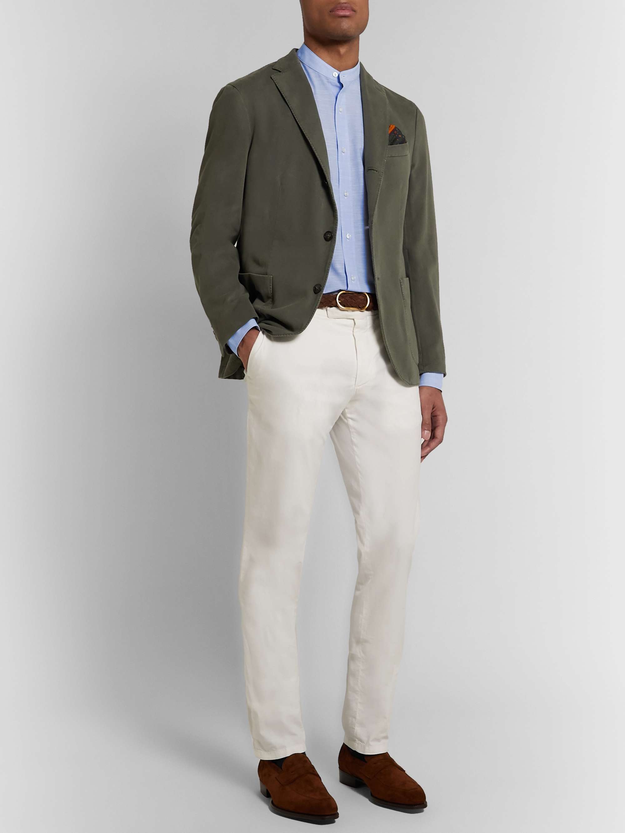 LORO PIANA Grandad-Collar Slub Cotton Shirt