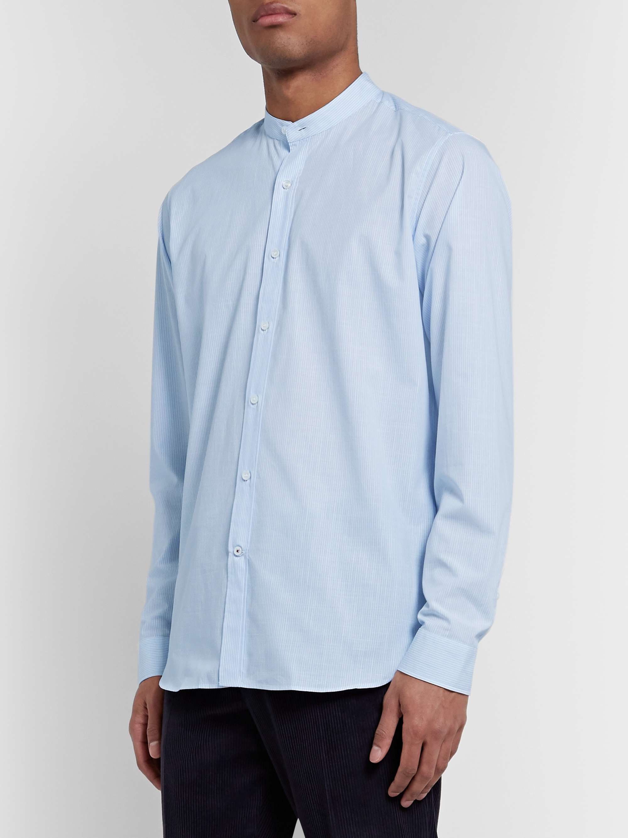 LORO PIANA Slim-Fit Grandad-Collar Striped Cotton Shirt