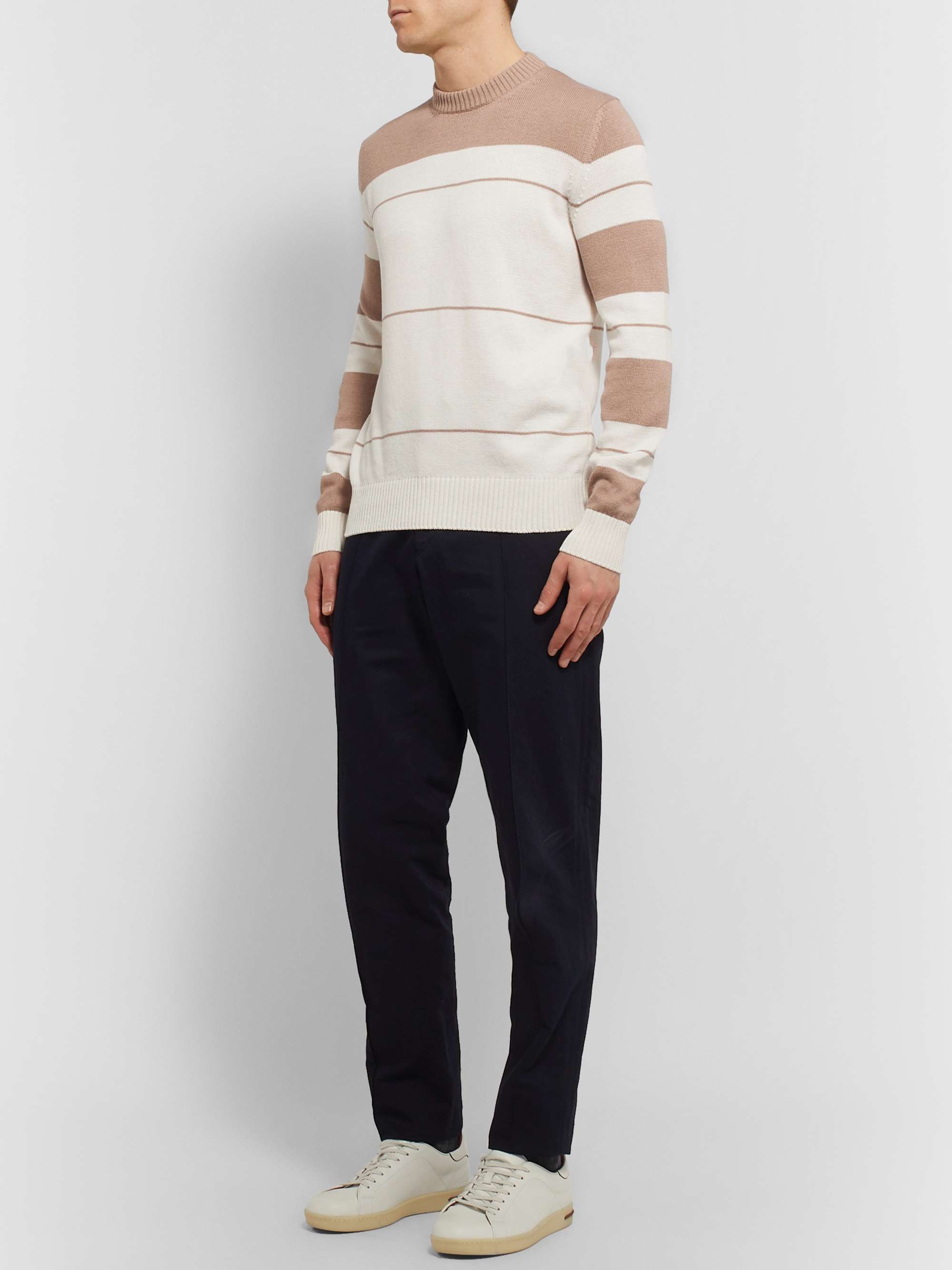LORO PIANA Striped Cotton and Silk-Blend Sweater