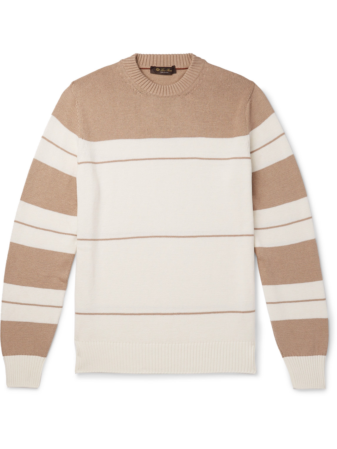 Loro Piana Striped Cotton And Silk-blend Sweater In Neutrals