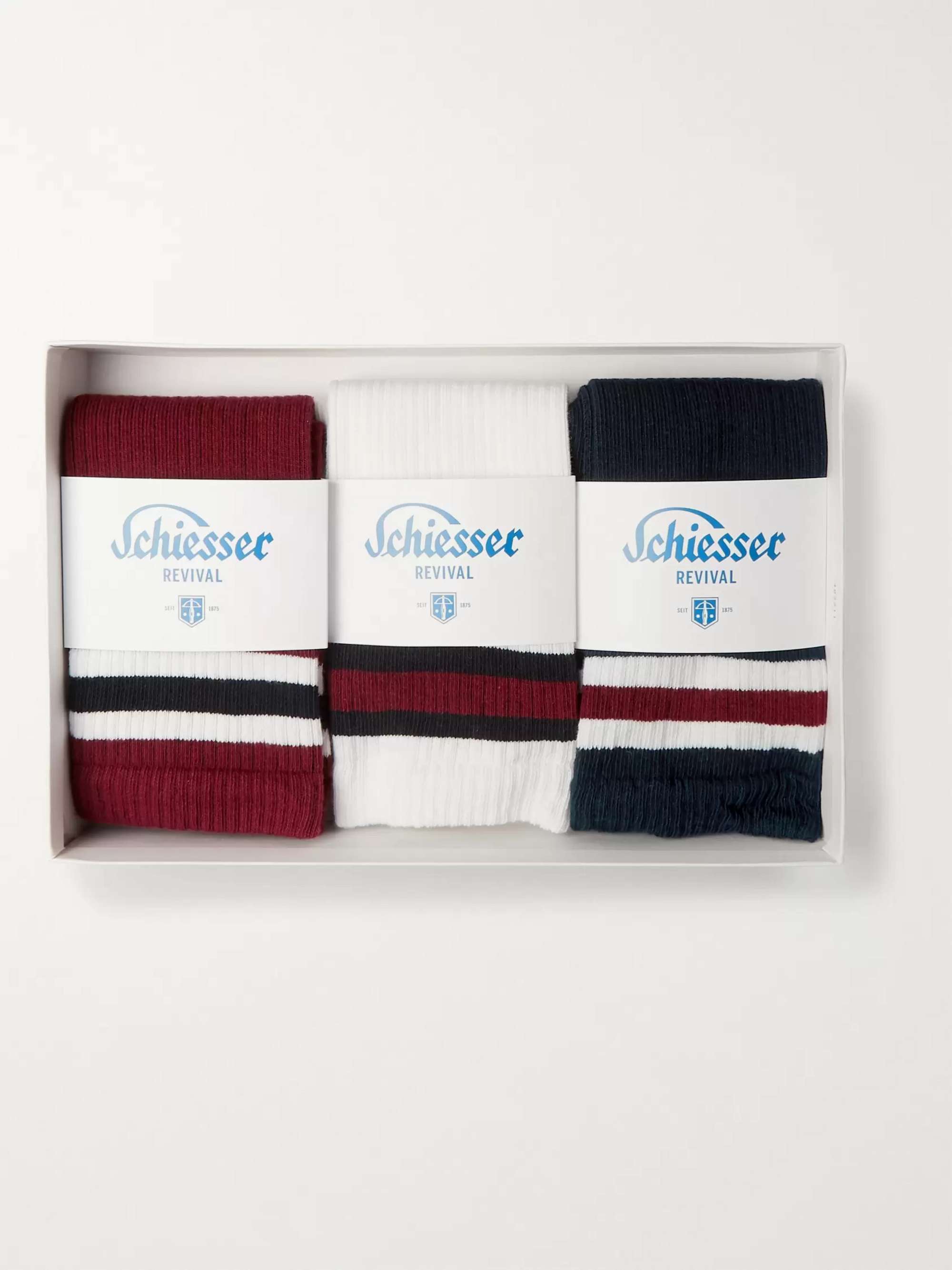 SCHIESSER Three-Pack Bjorn Striped Cotton-Blend Socks